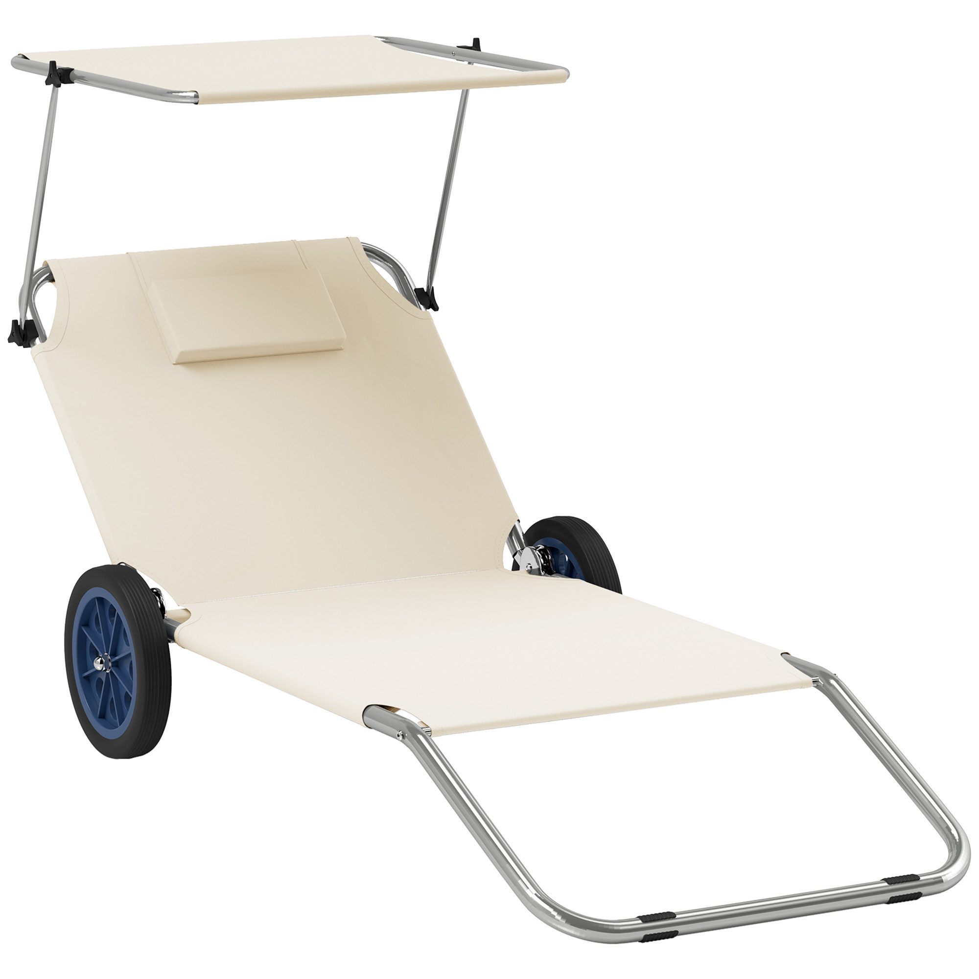 Outsunny Gartenliege mit Kopfkissen, Dach, Rolle, günstig online kaufen