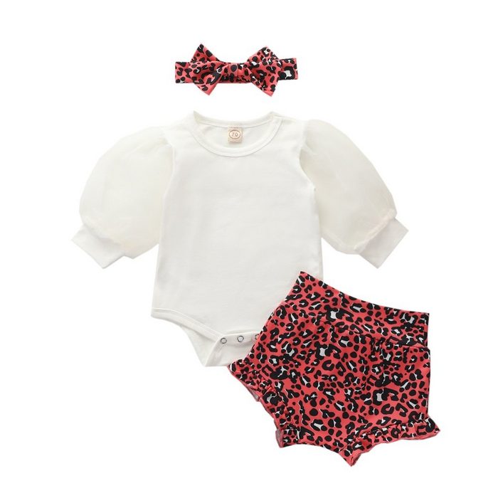 LAPA Shirt & Shorts Baby Tüll Top mit Puffärmeln und Shorts Leopardenmuster