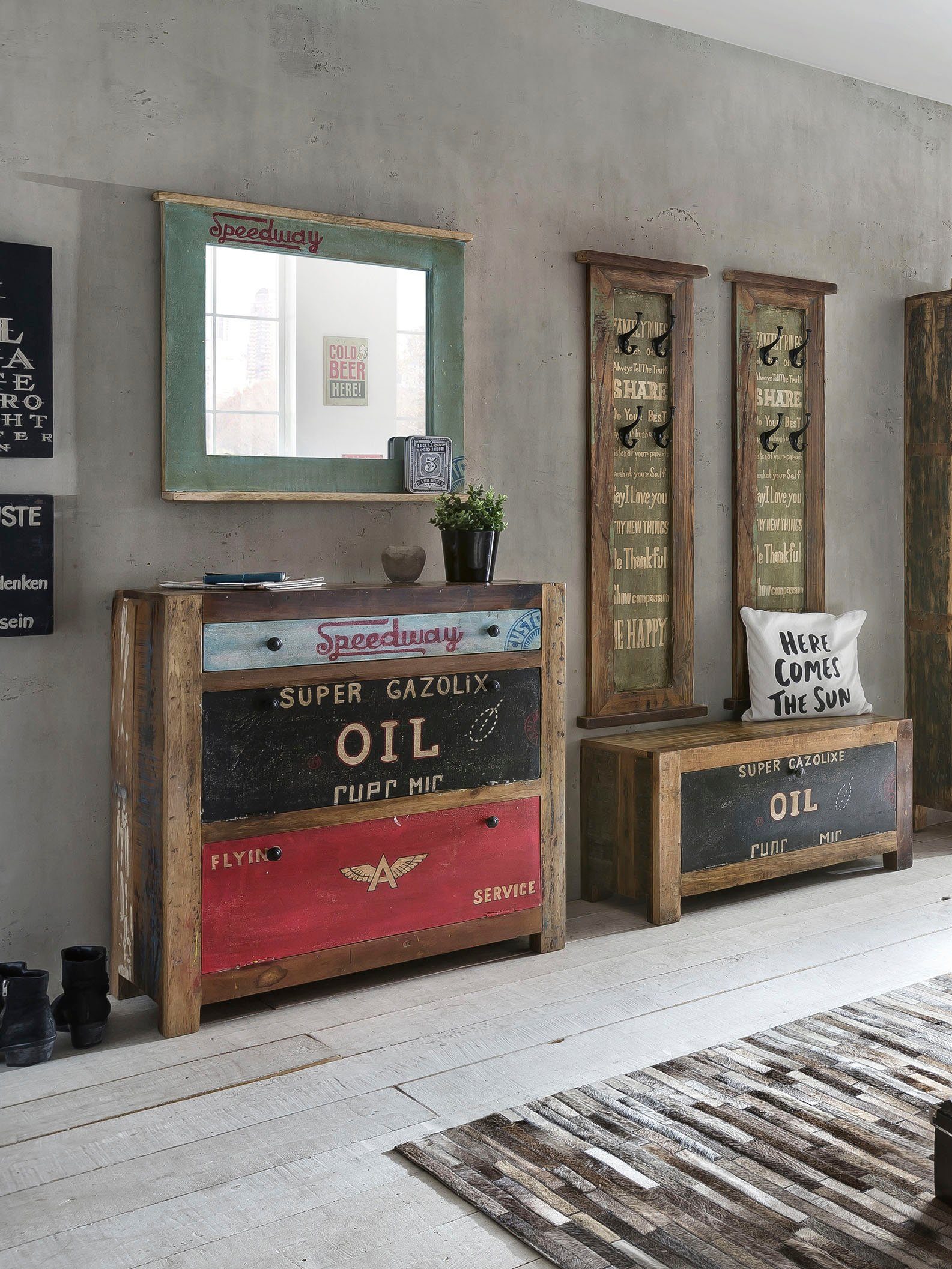 SIT Spiegel Spiegel – Recyceltes Altholz‑Sideboard im Vintage‑Look, Wandspiegel aus recyceltem Altholz im Shabby‑Chic‑Vintage‑Look