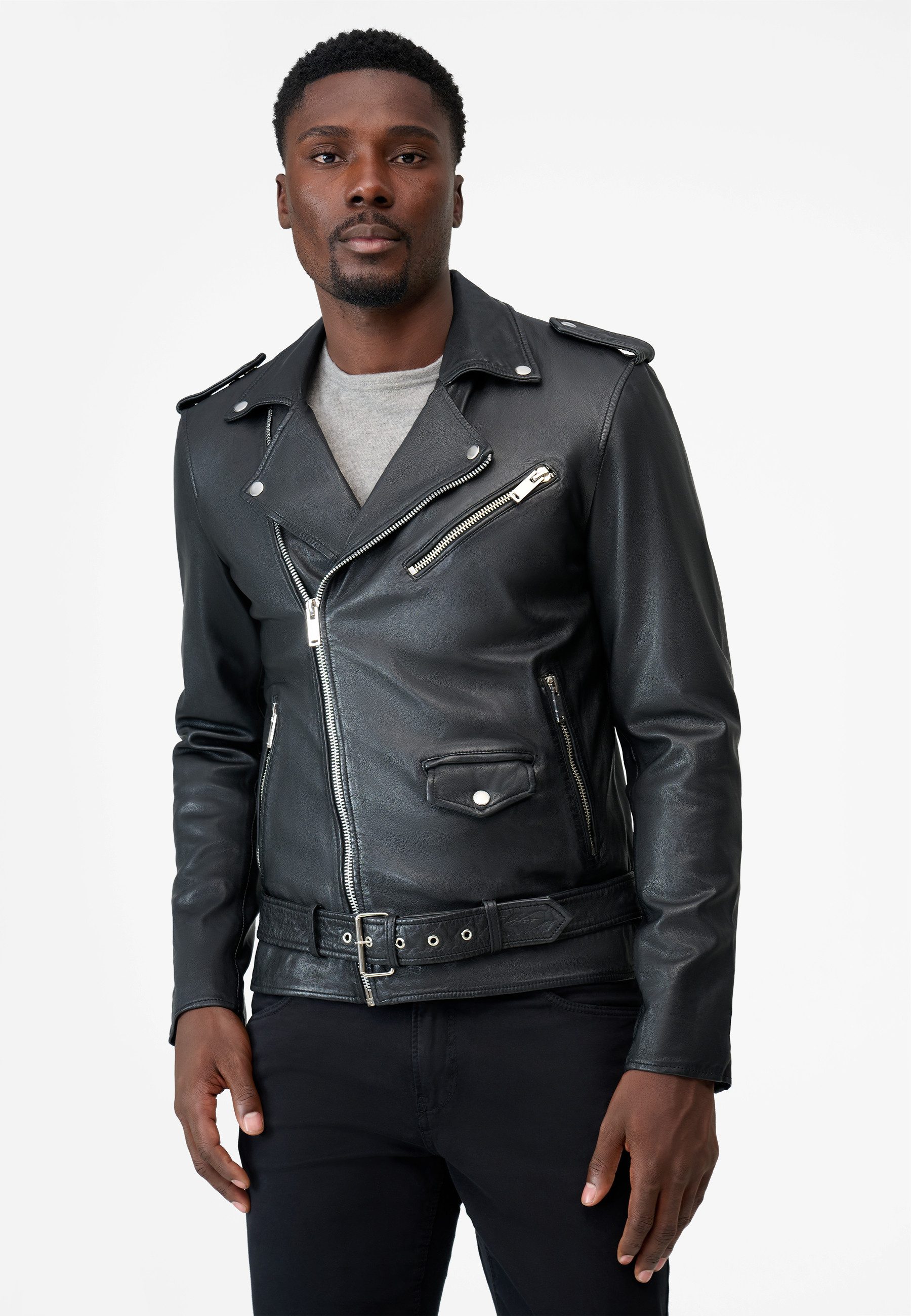 RICANO Lederjacke Arturo Reverskragen mit Druckknöpfen, Bikerapplikationen günstig online kaufen