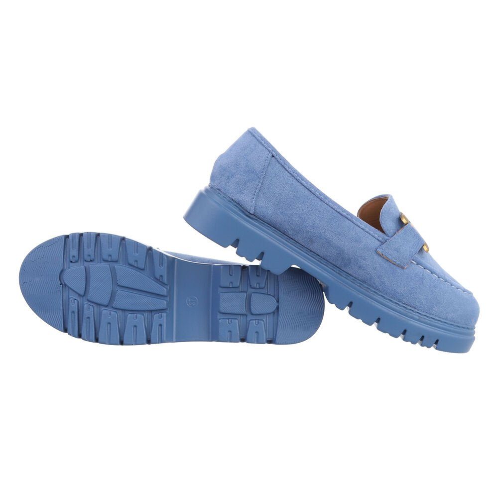 Ital-Design Damen Mokassins Freizeit Slipper Blockabsatz Mokassins in Hellblau