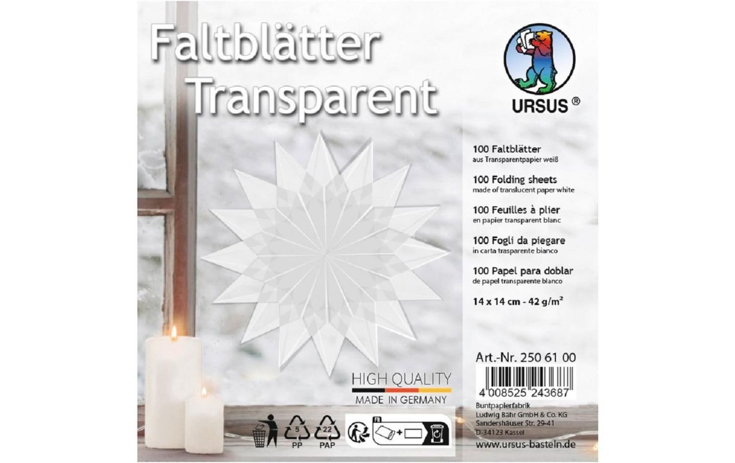 Briefpapier URSUS Faltblätter Faltblätter Transparentpapier, weiß, (42 g/m², 14 x