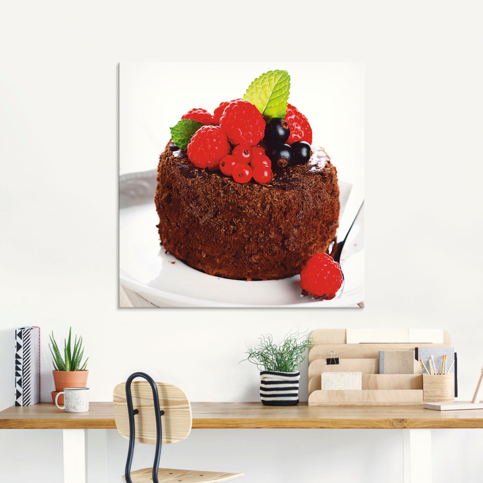St), verschiedenen Größen Artland Schokoladenkuchen Glasbild mit (1 Beeren, Feiner Süßspeisen in