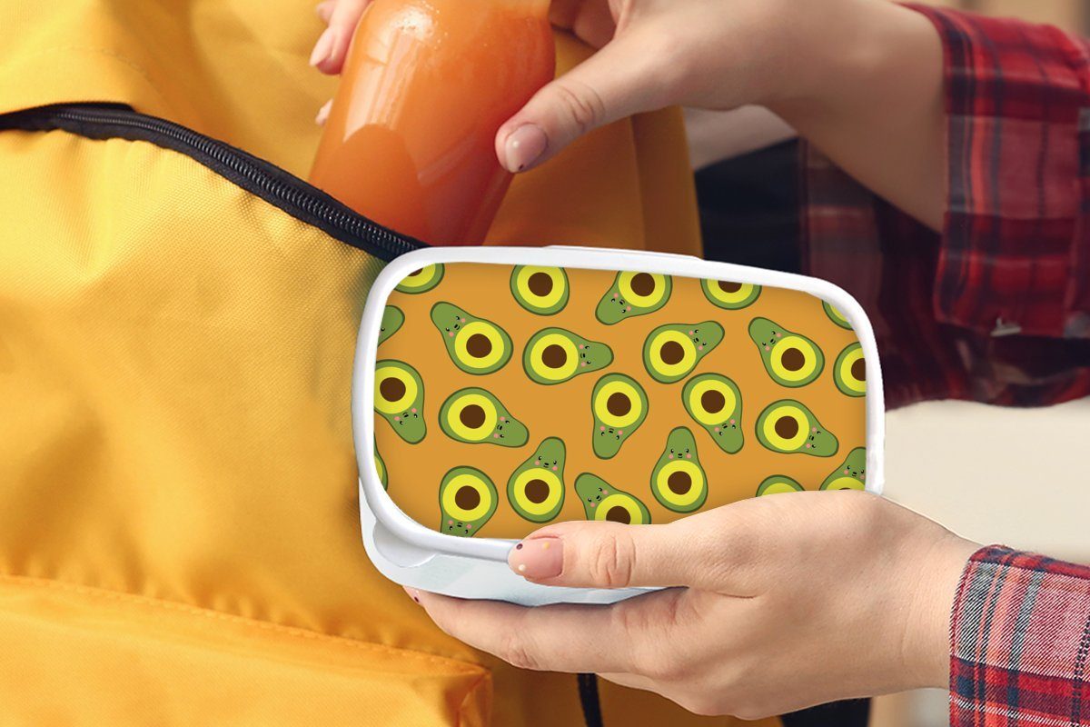 Mädchen und Brotdose, - Kawaii Kinder für für und Erwachsene, MuchoWow Brotbox - weiß Lunchbox Muster Kunststoff, Avocado, Jungs (2-tlg),