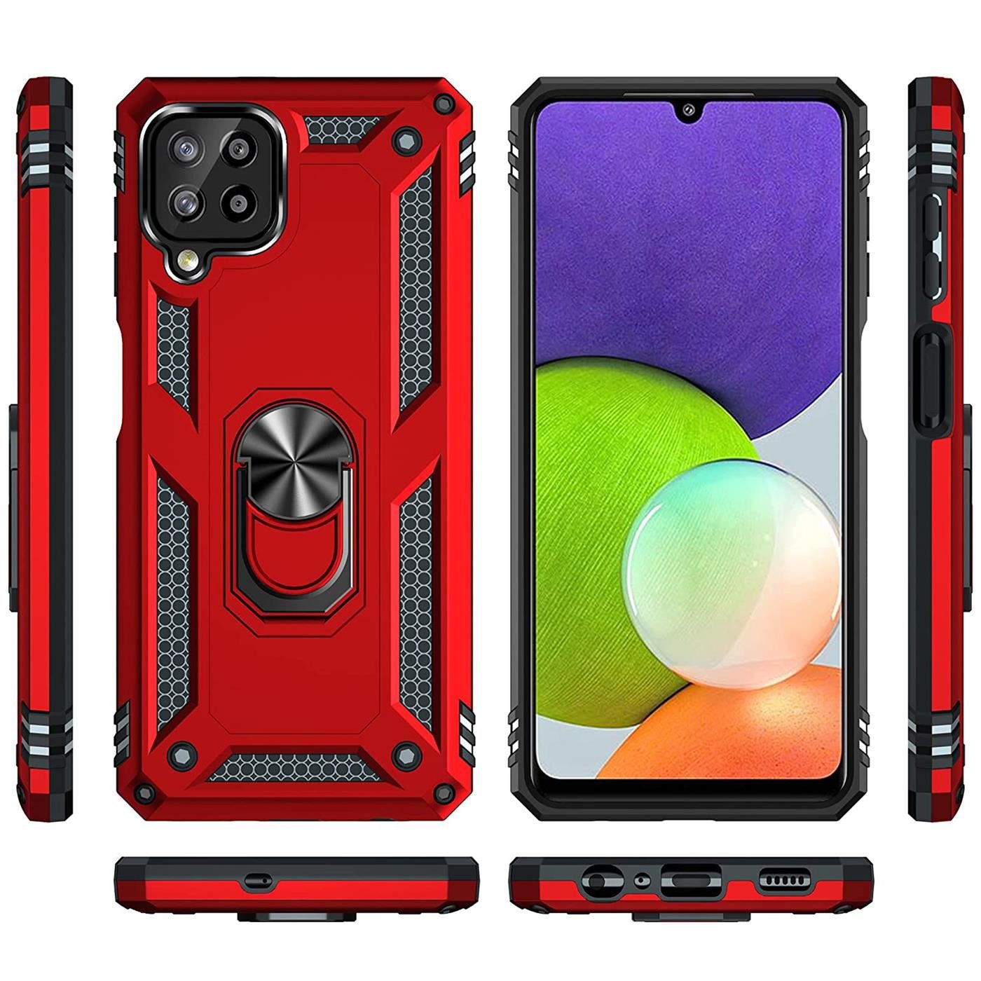CoolGadget Handyhülle Rot als 2in1 Schutz Cover Set für das Samsung Galaxy M32 6,4 Zoll, 2x 9H Glas Display Schutz Folie + 1x TPU Case Hülle für Galaxy M32