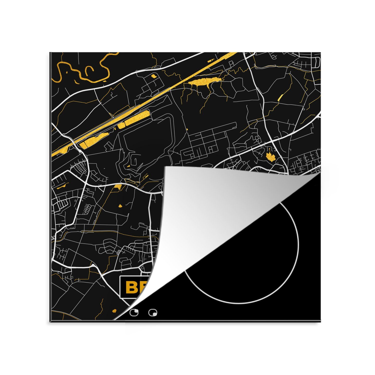 MuchoWow Herdblende-/Abdeckplatte Deutschland - Schwarz und Gold - Bergkamen - Stadtplan - Karte, Vinyl, (1 tlg), 78x78 cm, Ceranfeldabdeckung, Arbeitsplatte für küche