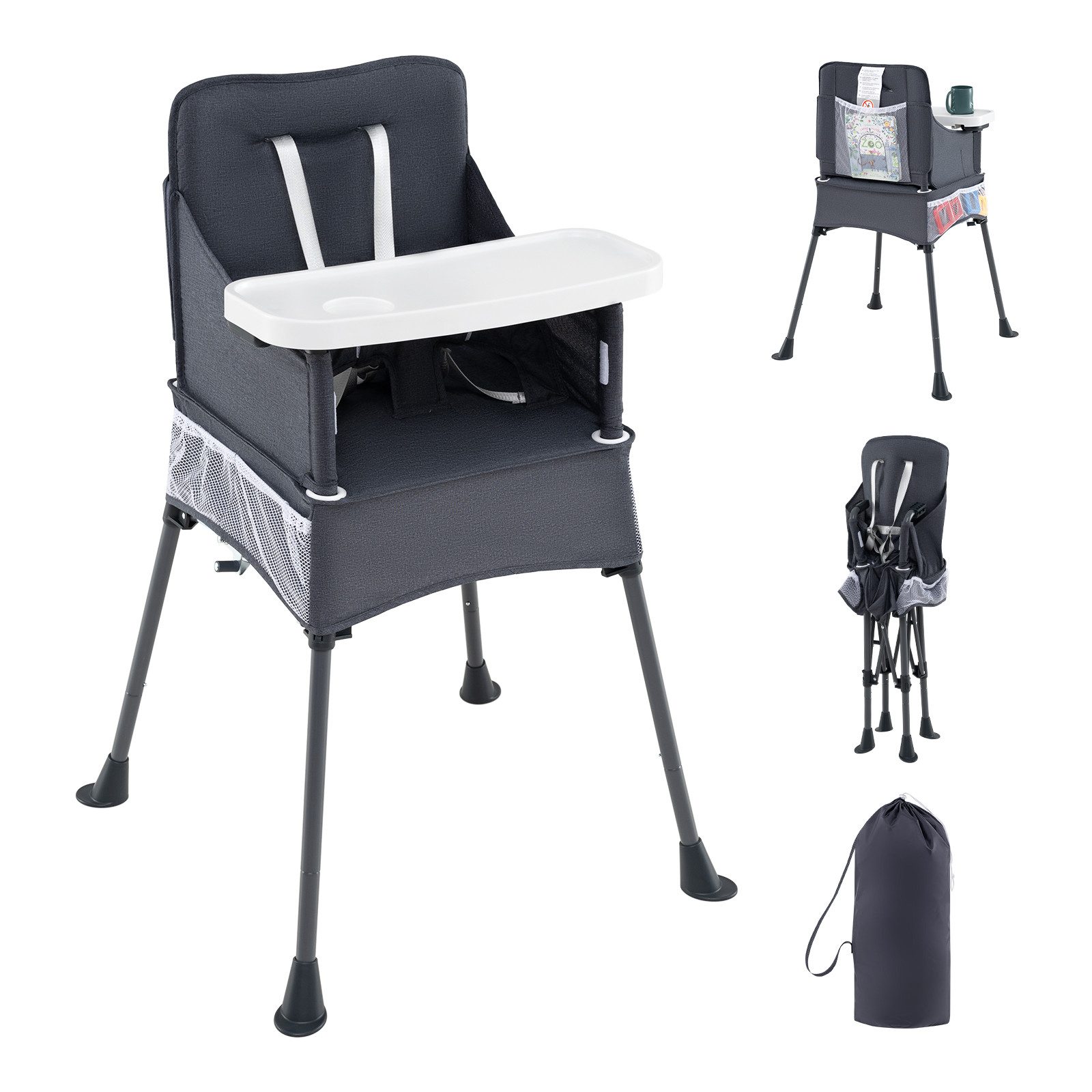 COSTWAY Hochstuhl, klappbarer Babyhochstuhl, mit verstellbarem Tablett