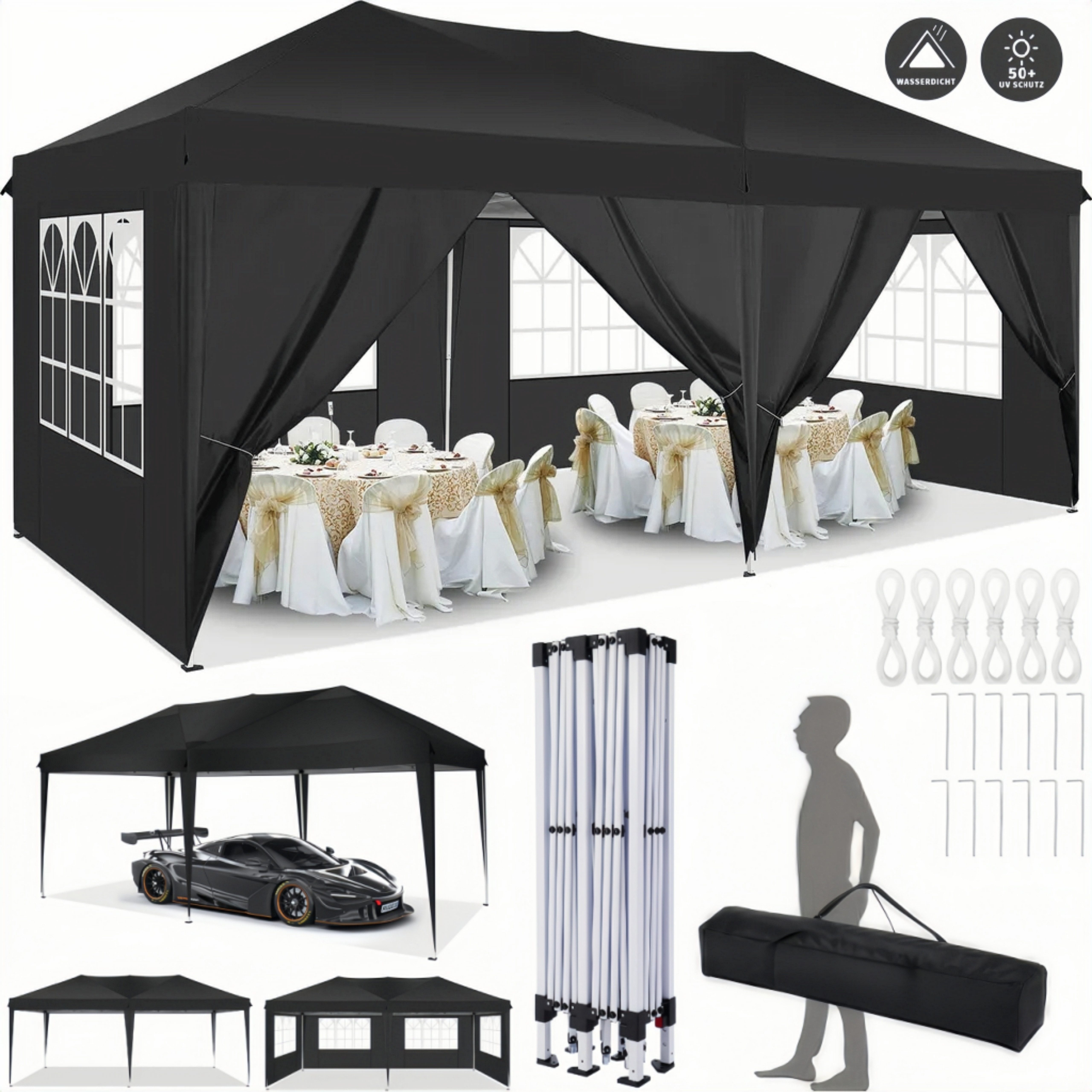LUCKZON Pavillon 3x6m, Faltbar Pavillon Wasserdicht, günstig online kaufen