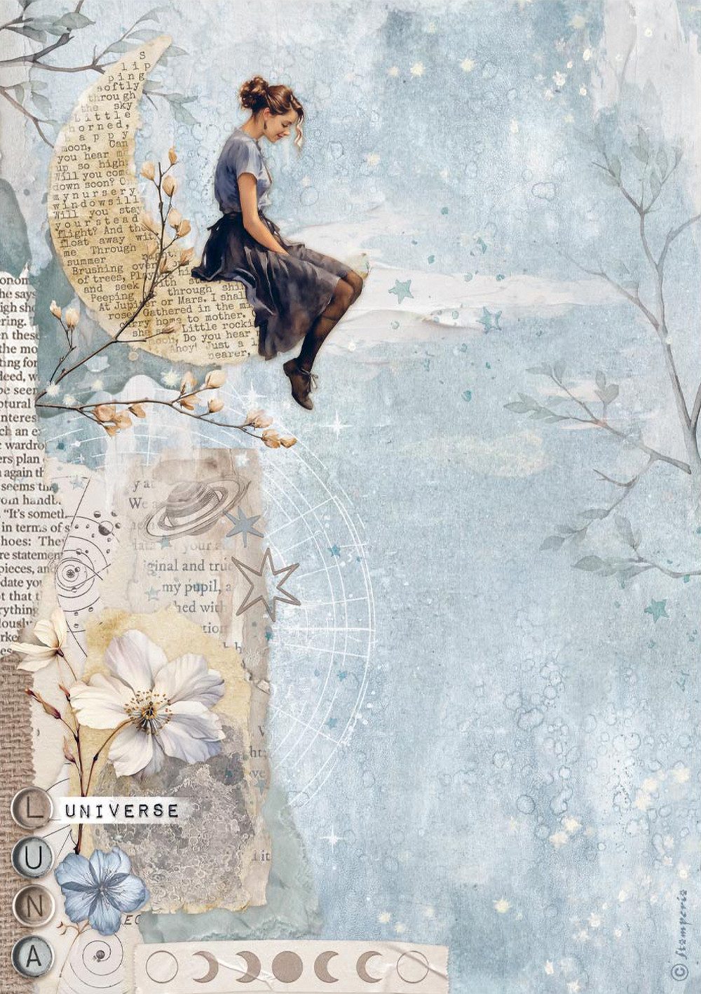 Stamperia Seidenpapier Motiv-Strohseide Secret Diary - Moon, DIN A4