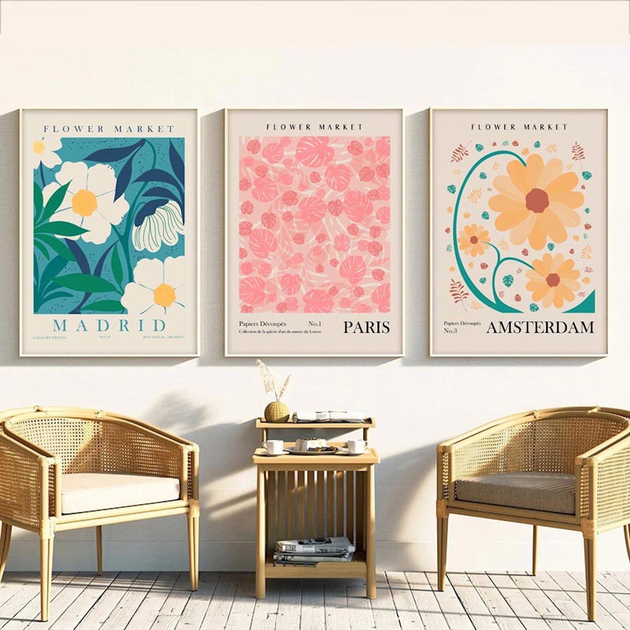 JUSTGOODMOOD Poster Blumen Markt Botanische Bilder New York Paris Madrid London und Amster, Lisbon (1 St)