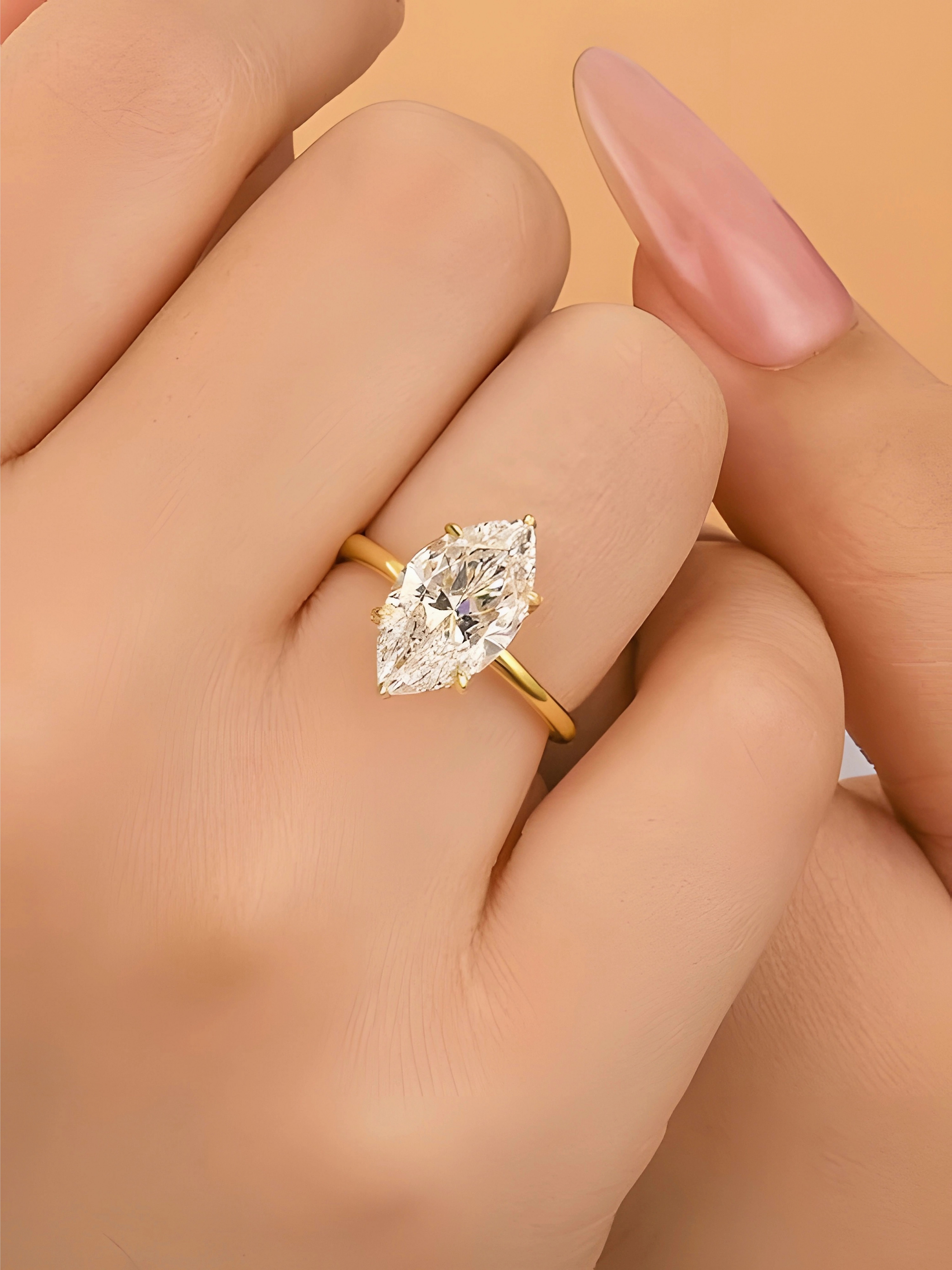 Jumpeak Trauring 585 Gelbgold, 3ct Diamantring mit Pferdeaugenschliff für Damen, D VVS2. Mit IGI-Zertifikat, Geschenk zum Jahrestag.