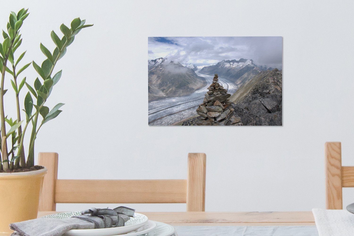 OneMillionCanvasses® Leinwandbild Der Aletschgletscher in mit cm im, 30x20 Aufhängefertig, der Leinwandbilder, Schweiz gestapelten St), Wanddeko, (1 Steinen Wandbild