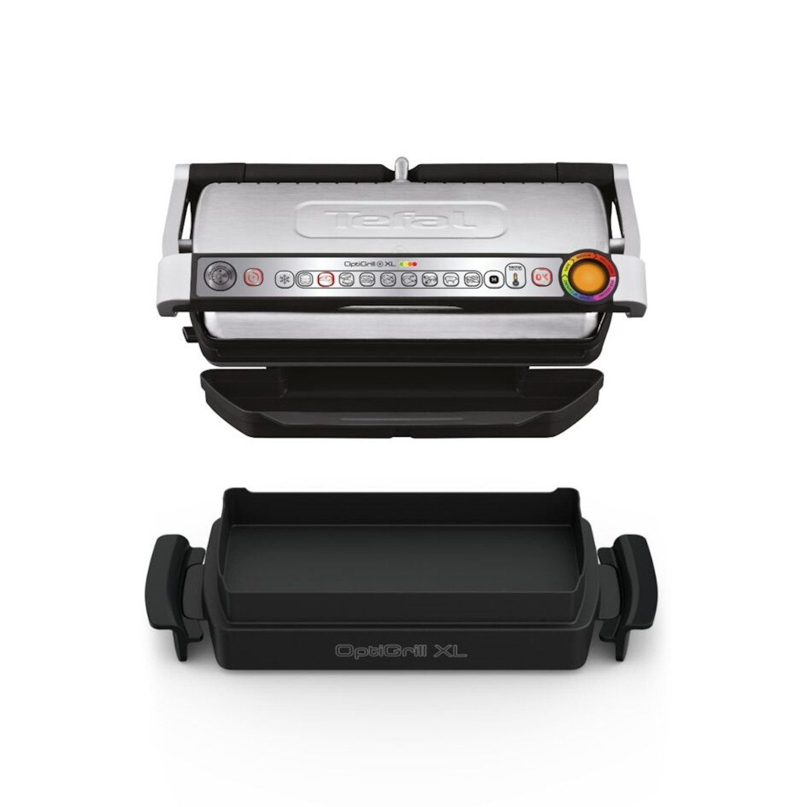 Tefal Kontaktgrill OptiGrill+ XL inkl. Backschale, manueller Modus mit 4 Temperaturen, 2000 W, 9 automatische Kochprogramme, spülmaschinengeeignete Platten, GC724D
