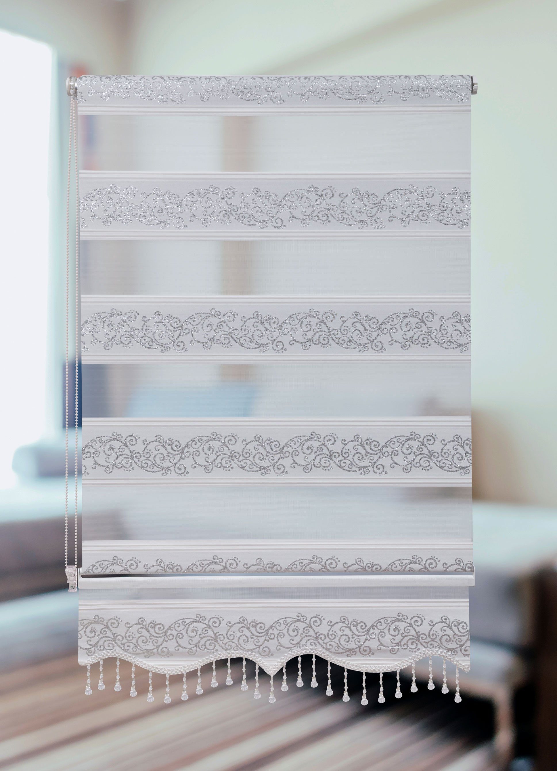 Doppelrollo Doppelrollo Duorollo Klemmfix ohne Bohren 1533 mit Perlen, Plis günstig online kaufen