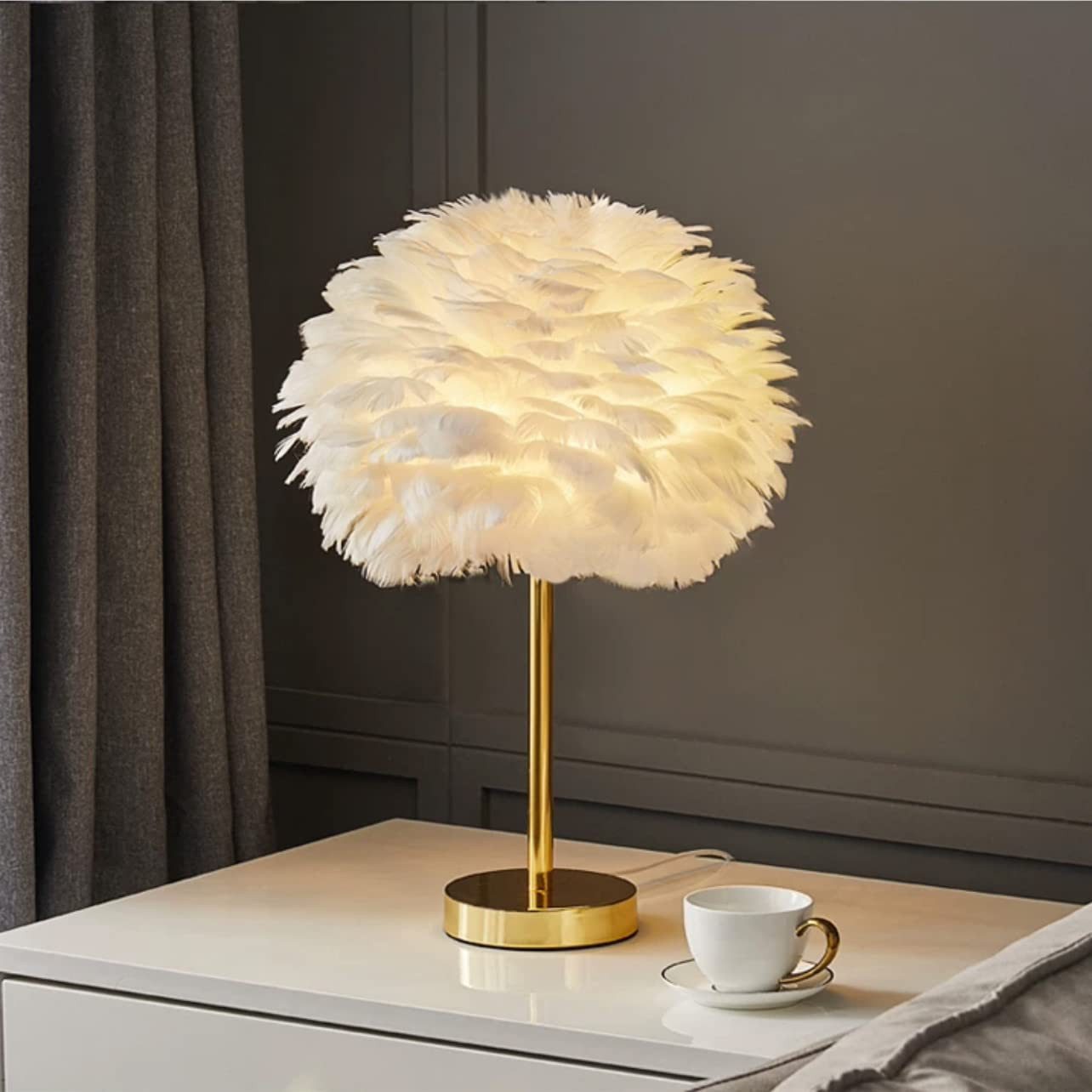 JDONG Tischleuchte 30CM/35CM kunstliche Feder Tischlampe Schlafzimmer, Mode günstig online kaufen
