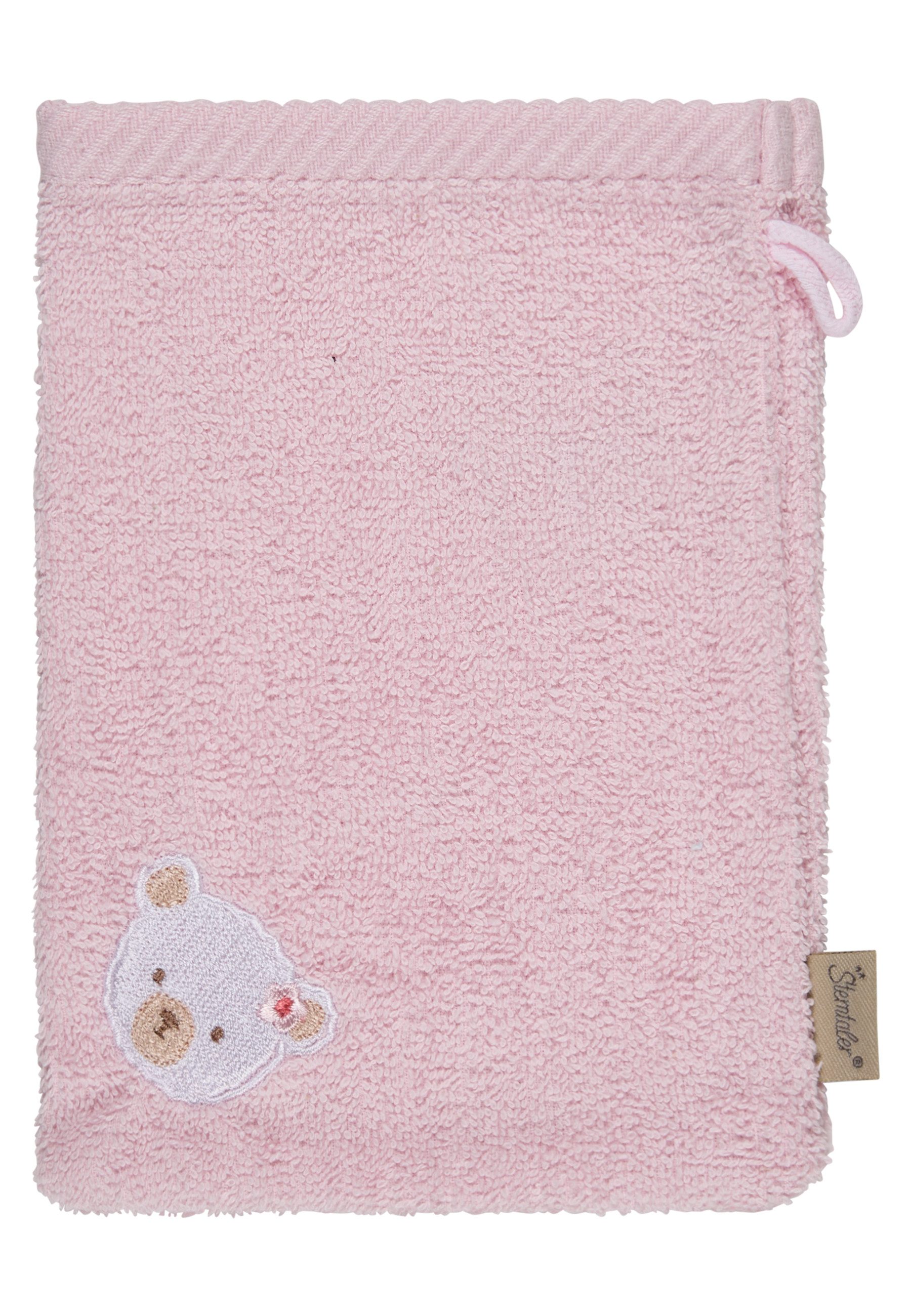Sterntaler® Waschhandschuh Waschhandschuhe 2er-Pack BÄR Betty, Frottee (1-St), Waschlappen 2er-Pack, aus Frottee, schöne Webkanten, süße Stickerei