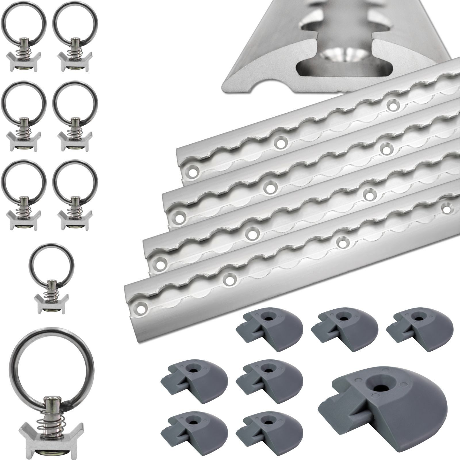 solidpro Spanngurt Airlineschiene 4 1 Meter halbrund silber + 8 Ösen & 8 Endkappen (Set, 4-St., mit 8 Zurrösen & 8 Endkappen)