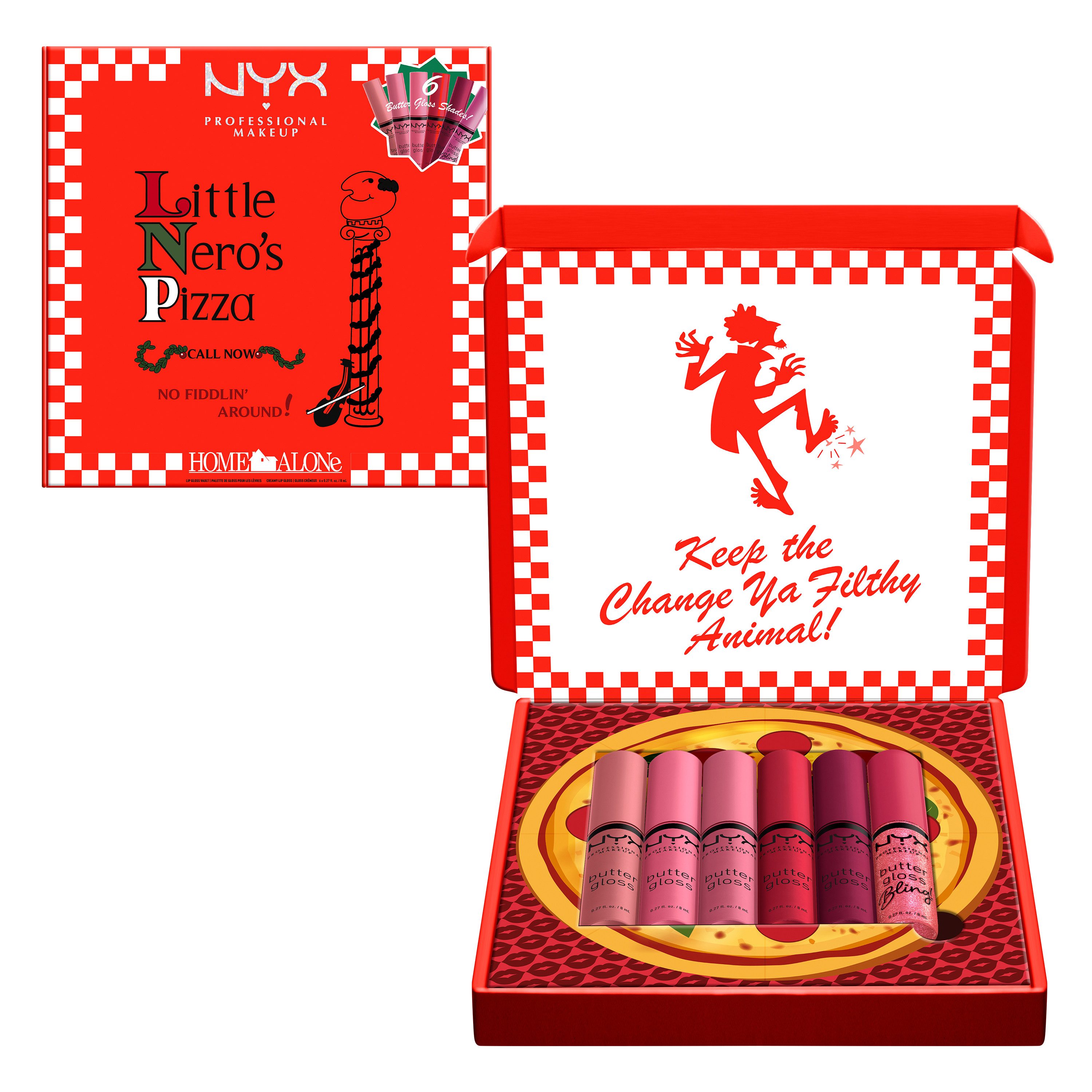 NYX Lipgloss-Set Little Nero's Pizza, 6-tlg., Butterweiche Textur für geschmeidige, glänzende Lippen