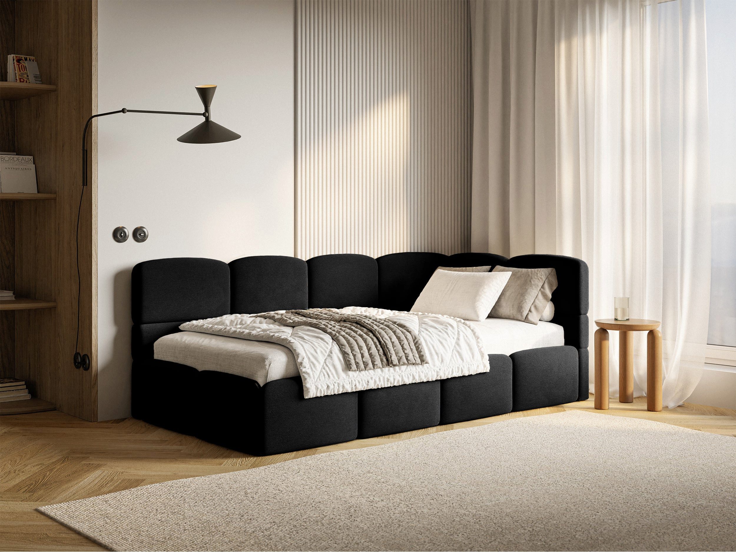 Selsey Einzelbett CLOUDY, mit Eck-Kopfteil, Matratze, Bettkasten, Easy-Clean-Velours, 120x200 cm