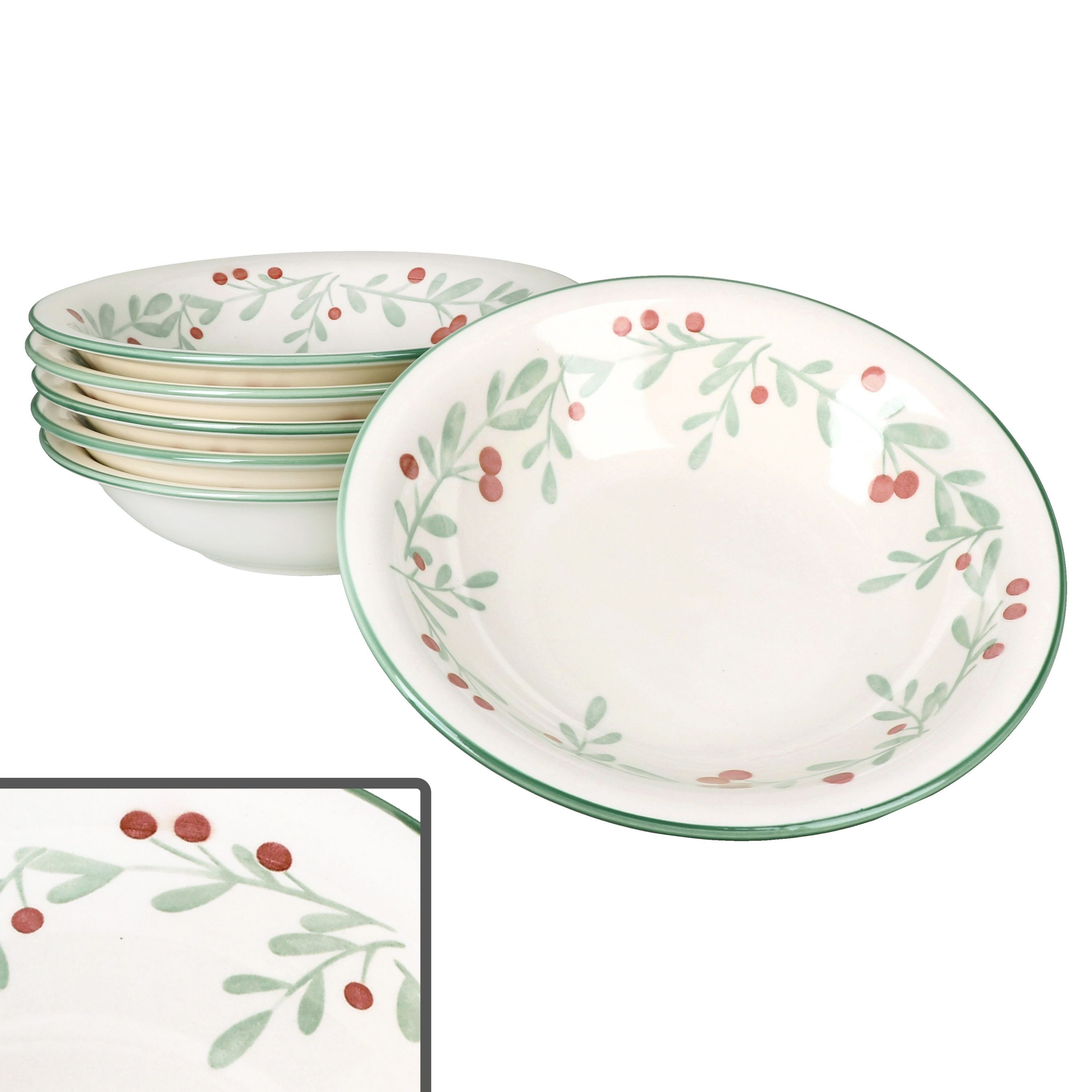 Suppenteller 6 Suppenteller Holly tiefe Teller Pasta Salat Weihnachten Mistelzweige
