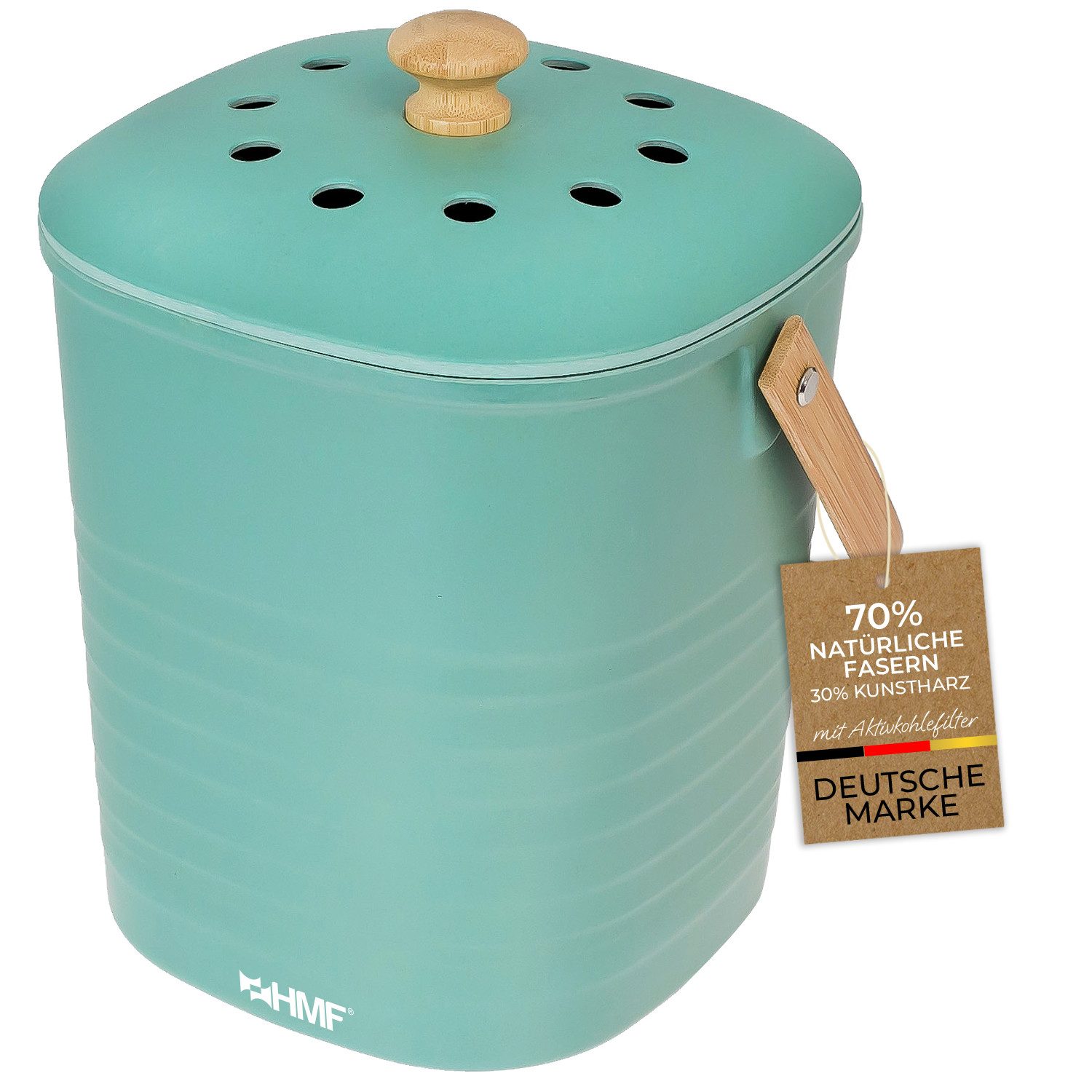 HMF Biomülleimer Biomülleimer Küche, geruchsdichter Komposteimer, mit Aktivkohlefilter im Deckel, 3 Liter, Grün