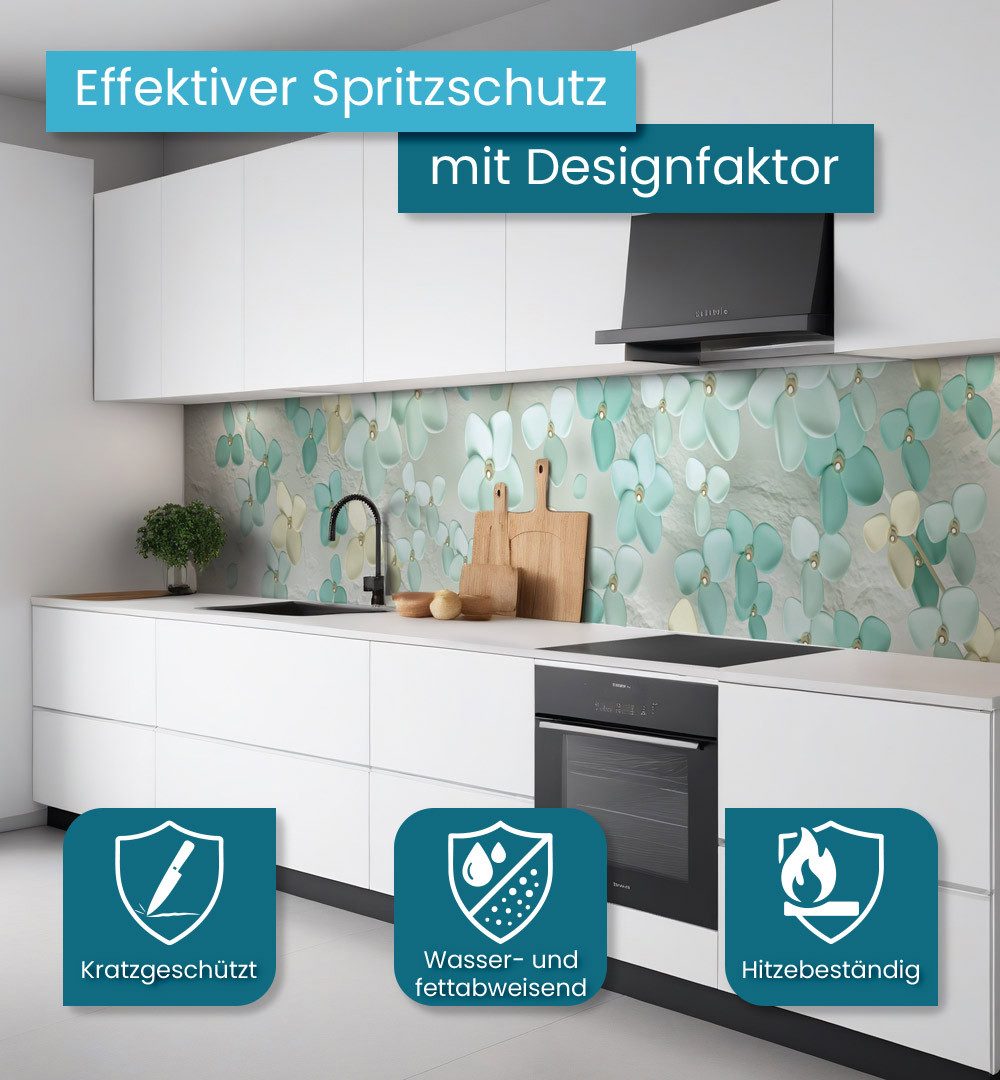 MyMaxxi Küchenrückwand Küchenrückwand selbstklebend Abstrakt blühender Baum Spritzschutz, (Klebefolie passend geschnitten und gerollt B 60 cm x H 60 cm), Baum türkis weiss B 60 cm x H 60 cm