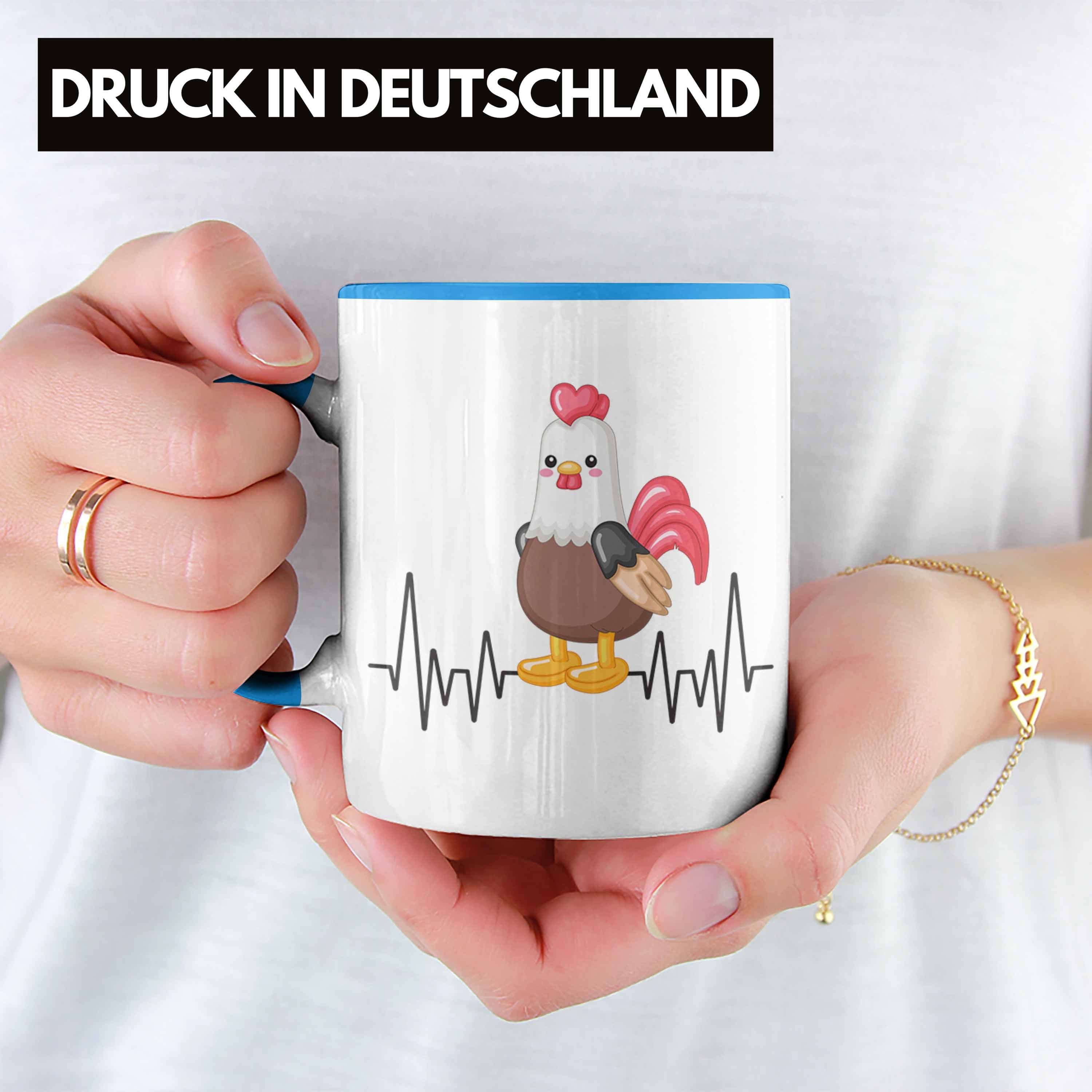 Bauer - Huhn Tasse Blau Trendation Herzschlag Geschenk für Hühner Landwirt Tasse Trendation