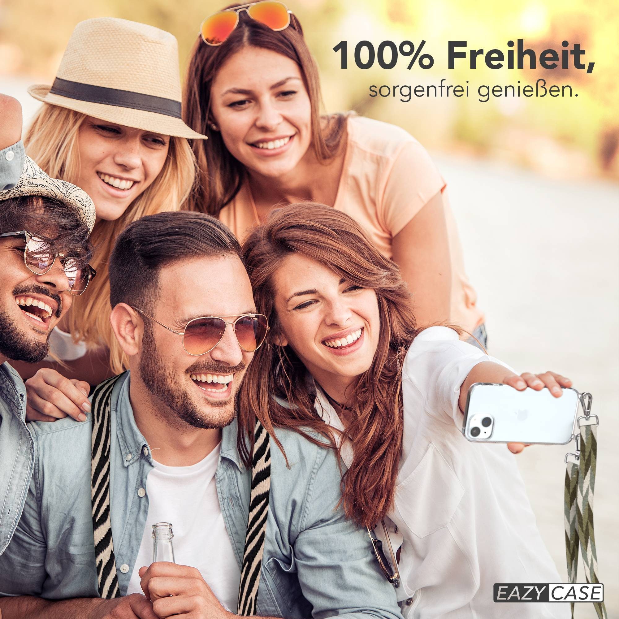 EAZY CASE Handykette Umhängeband für Apple iPhone 15 6,1 Zoll, Smartphone Umhängecase Band mit Hülle Mix Grün