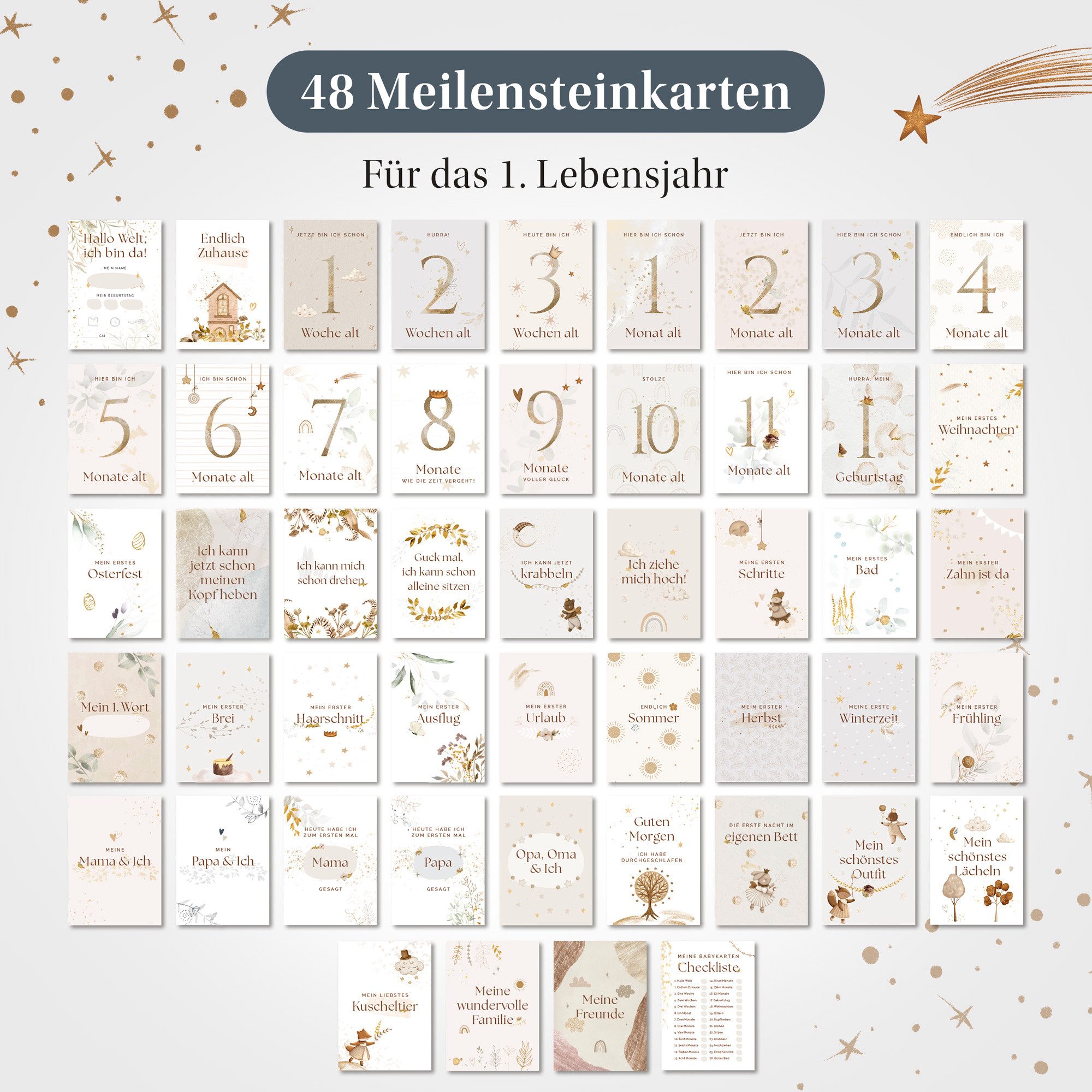 Eulentaler Geschenkkarte I 48 Meilensteinkarten I Mein 1. Jahr I, Von Pädagogen gestaltet I Mit handgemalte Illustrationen