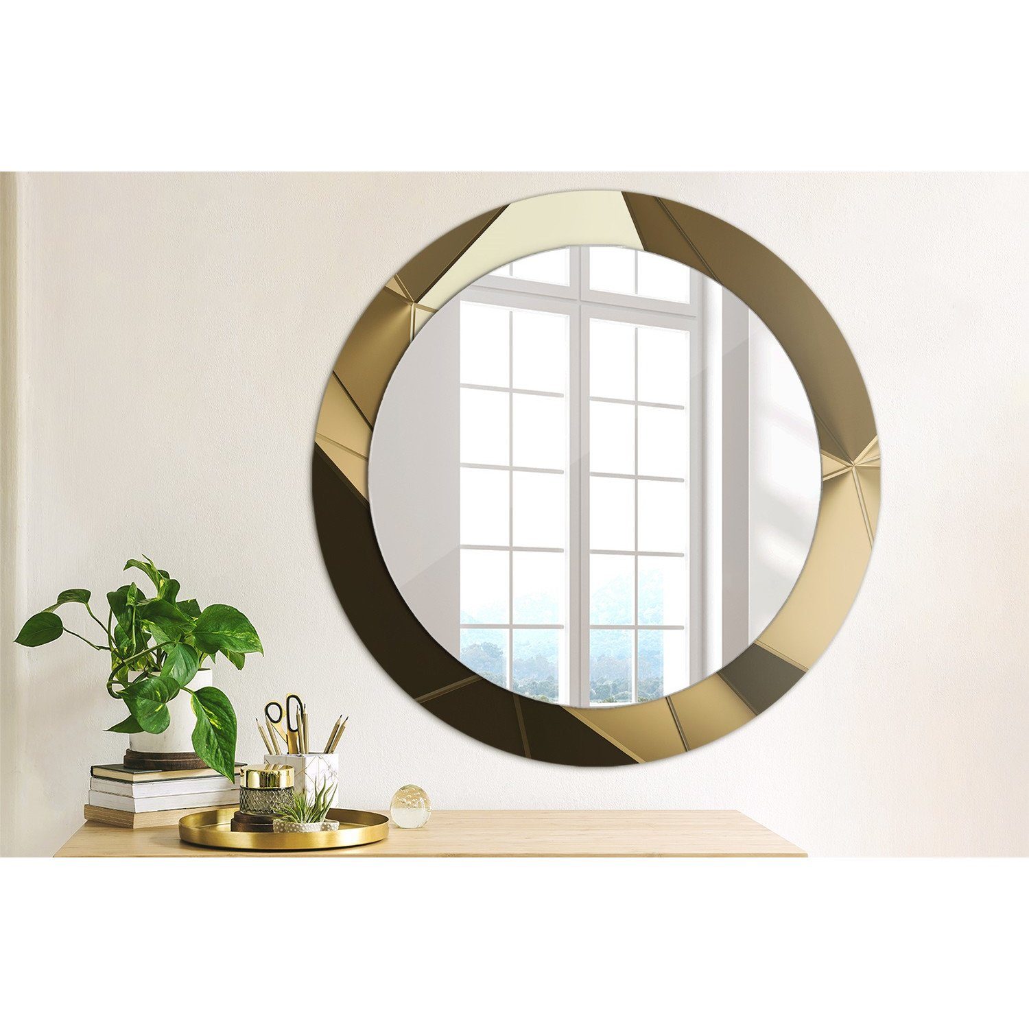 Tulup Dekospiegel mit Aufdruck Badezimmerspiegel Wandspiegel Rundspiegel Rund: Ø70 cm, Wohnzimmer Spiegel