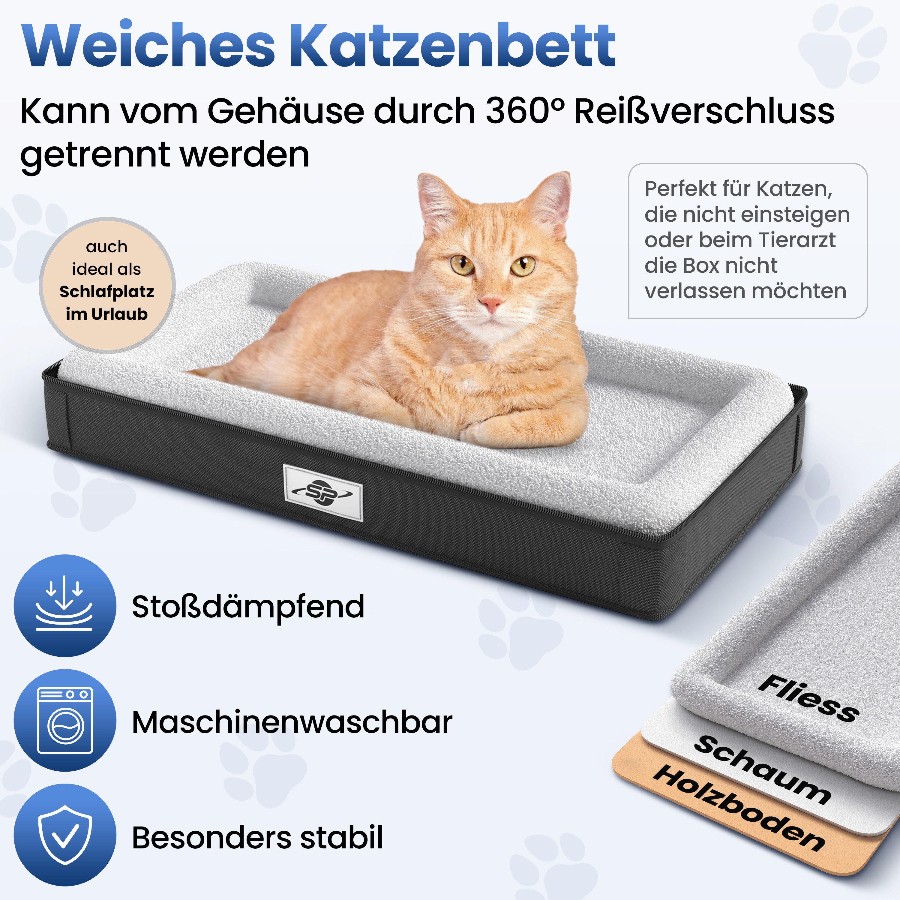 Smart-Planet Tiertransporttasche Faltbare Tiertransporttasche Katzentasche bis 8kg bis 8,00 kg, Abnehmbares Gehäuse, Waschbar, Reflektierend, weicher Boden