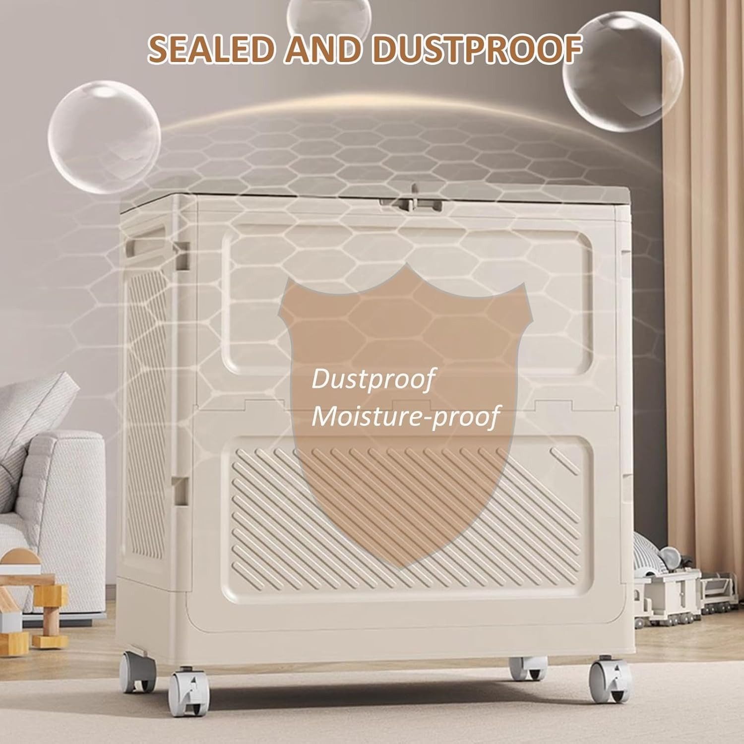 Luckice Aufbewahrungsbox mit Deckel und Rädern Spielzeugkiste Werkzeugkasten 85L (Faltbare Kunststoff Kisten Aufbewahrung, Stapelbare Klappbox Ordnungsbox als Organizer für Kleidung, Spielzeug, Badezimmer, Küche, Büro oder Wohnzimmer, Rollbare Aufbewahrungsbox)