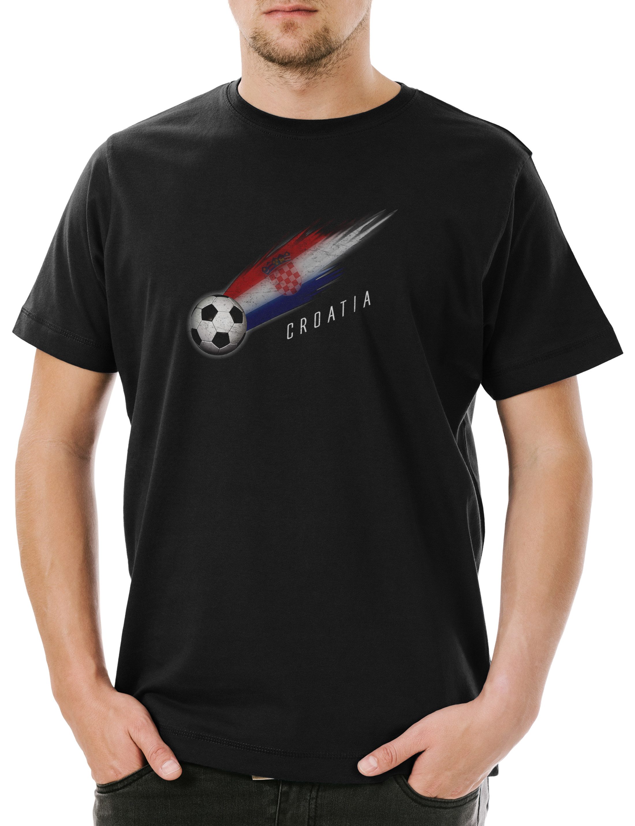 Print-Shirt Croatia Football Comet I Herren T-Shirt Kroatien Kroatisch Kroatische