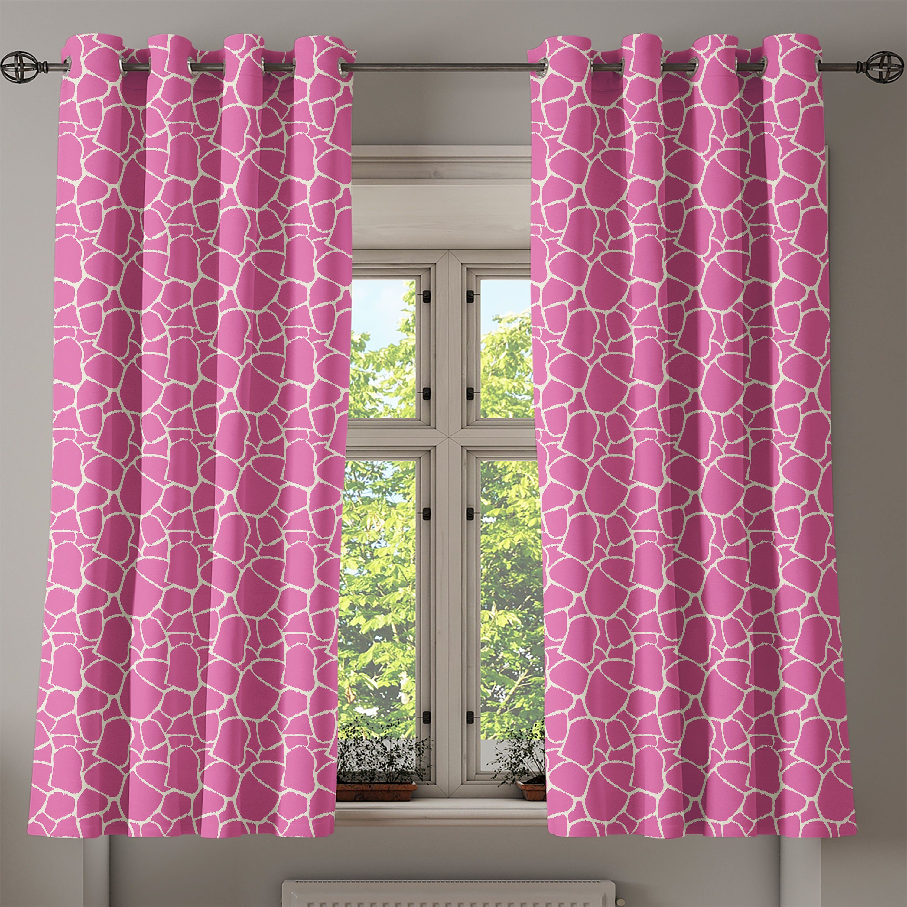 Dekorative Gardine Zusammenfassung Haut Giraffe Schlafzimmer 2-Panel-Fenstervorhänge Hot für Pink Wohnzimmer, Abakuhaus,
