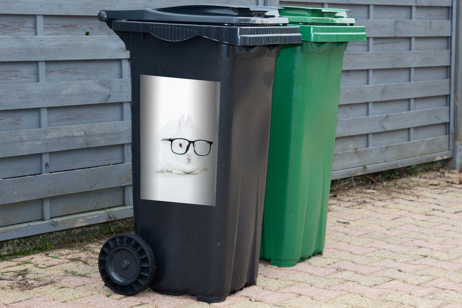 Hipster Container, Brille Mülltonne, (1 St), Mülleimer-aufkleber, Abfalbehälter Sticker, Wandsticker - - MuchoWow Kaninchen