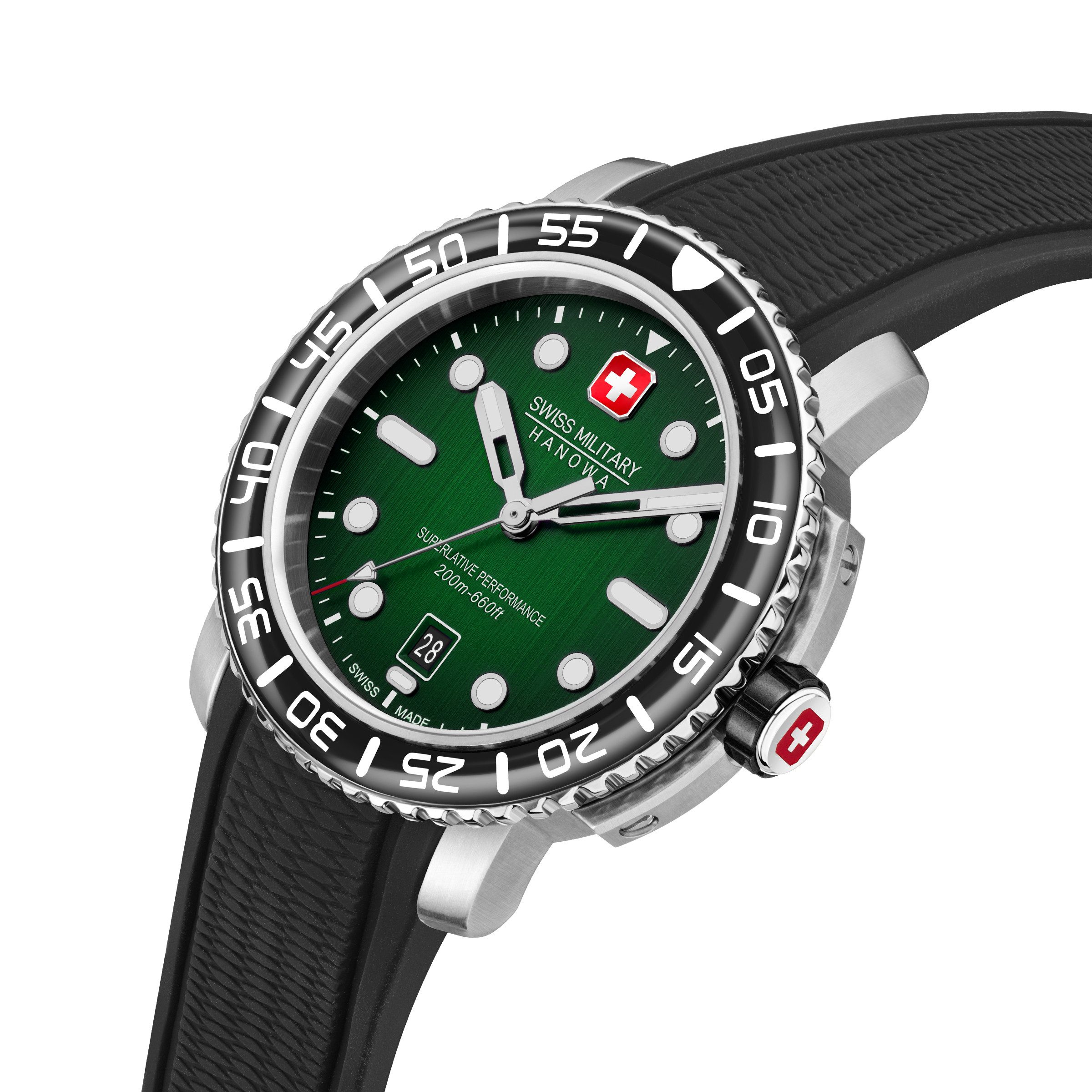 Swiss Military Hanowa Quarzuhr Black Marlin SMWGN0001707, Armbanduhr, Herrenuhr, Swiss Made, Silikonarmband, analog, Tag
