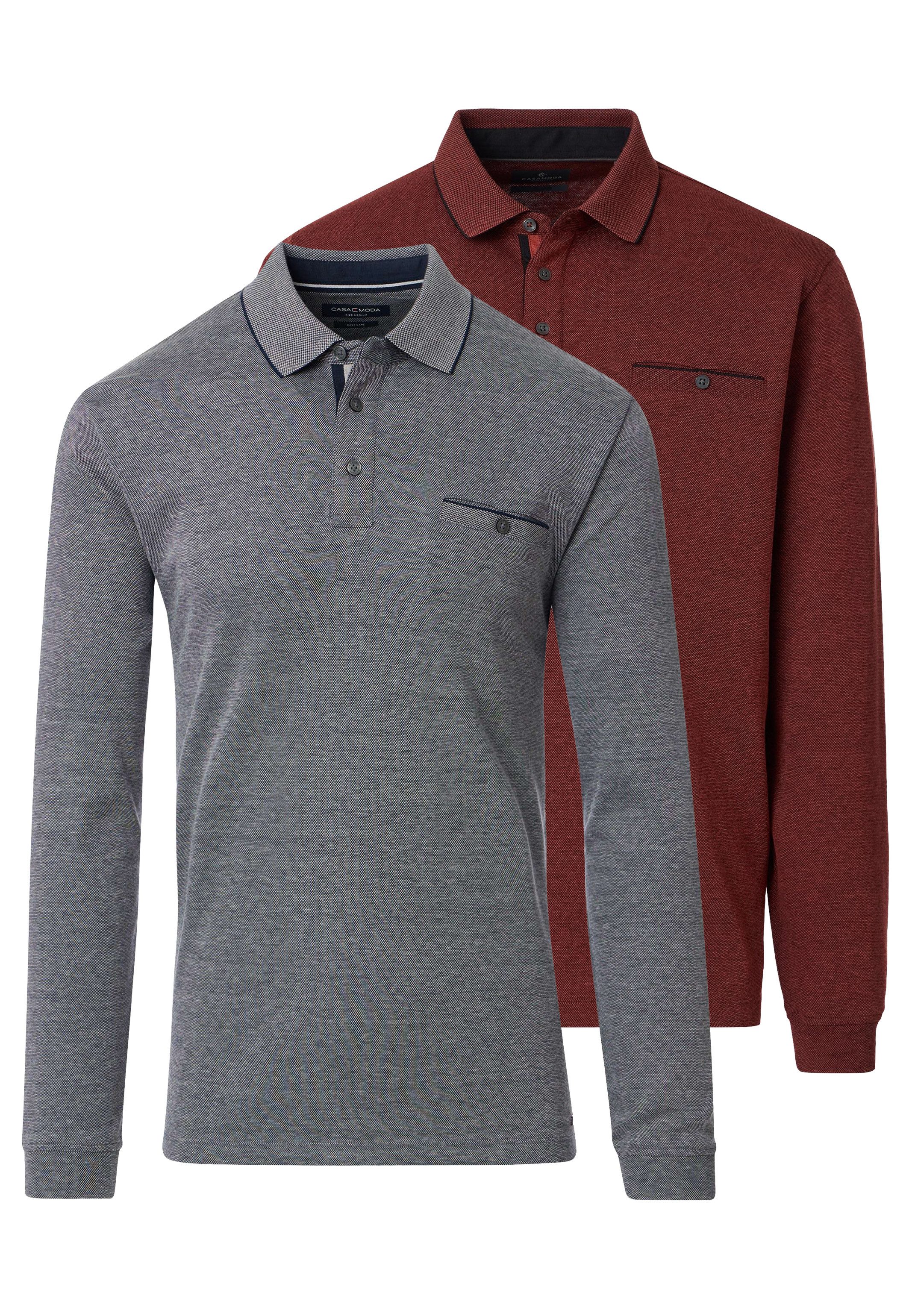 CASAMODA Langarm-Poloshirt 2er Pack Basic (Spar-Set, 2-tlg) Poloshirt - Baumwolle - Atmungsaktiv - Normale Passform