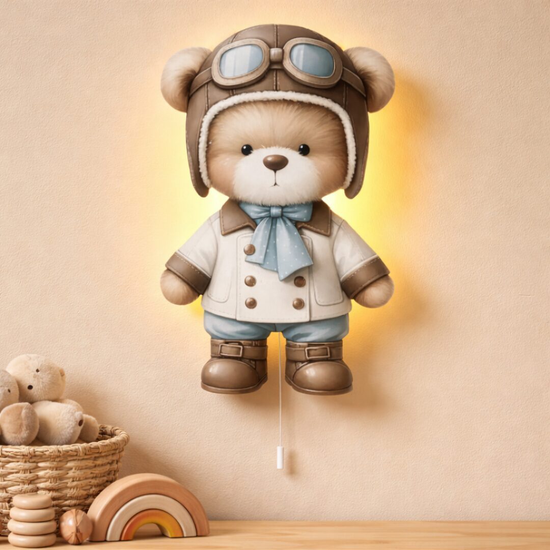 COZYCOLLECTIONS LED Wandleuchte Fliegerbär LED-Wandnachtlicht Kinderzimmer, LED, Warmweiß, Montessori-inspiriertes Nachtlicht mit sanftem Orientierungslicht