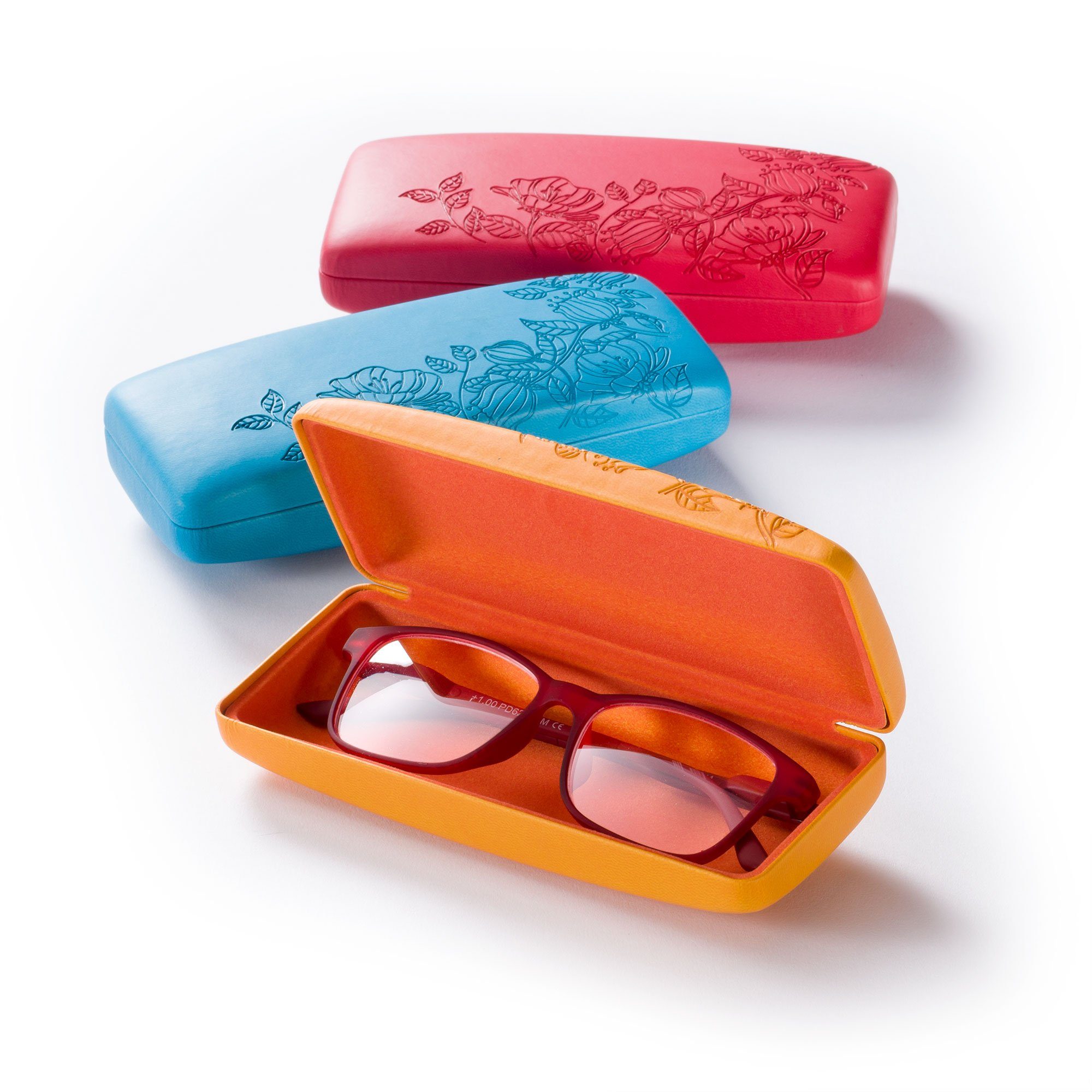 FEFI Brillenetui Hardcase im geprägten Blumen-Design, inklusive Mikrofasertuch