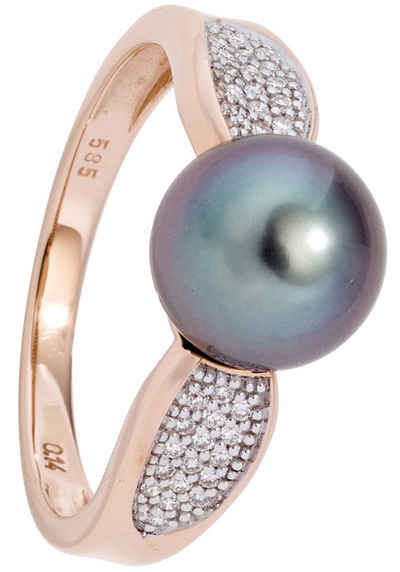 JOBO Perlenring Ring mit Tahiti-Perle und 34 Diamanten, 585 Roségold