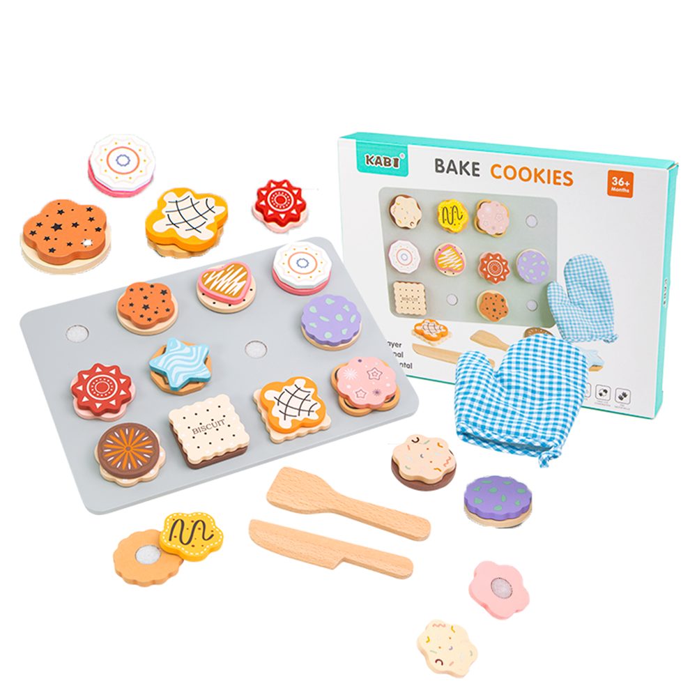 CLTYQ Spiellebensmittel Kinderküche Zubehör, Holz Keks Backset Spielzeug für Kinder, (29-tlg), Montessori-Spielzeug, BPA-frei, geeignet für Rollenspiele