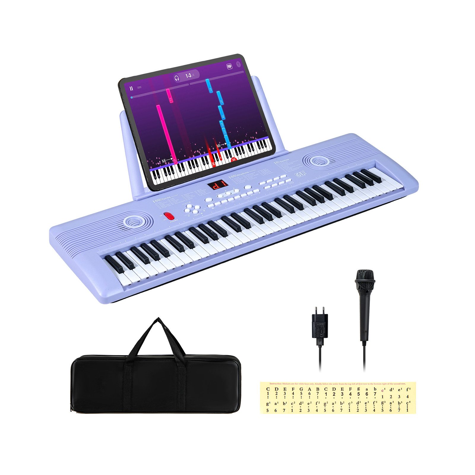 COSTWAY Home-Keyboard, Digital Piano, 61 Tasten, mit Ständer & Tragetasche, für Kinder