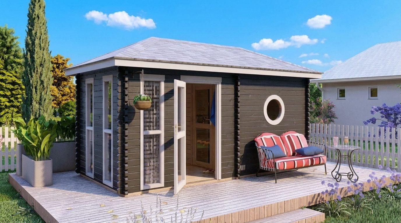 Finn Art Blockhaus Saunahaus Trontheim 4, BxTxH: 480 x 240 x 280 cm, 45 mm, Outdoor Gartensauna, ohne Ofen, mit Vorraum, ohne Dacheindeckung