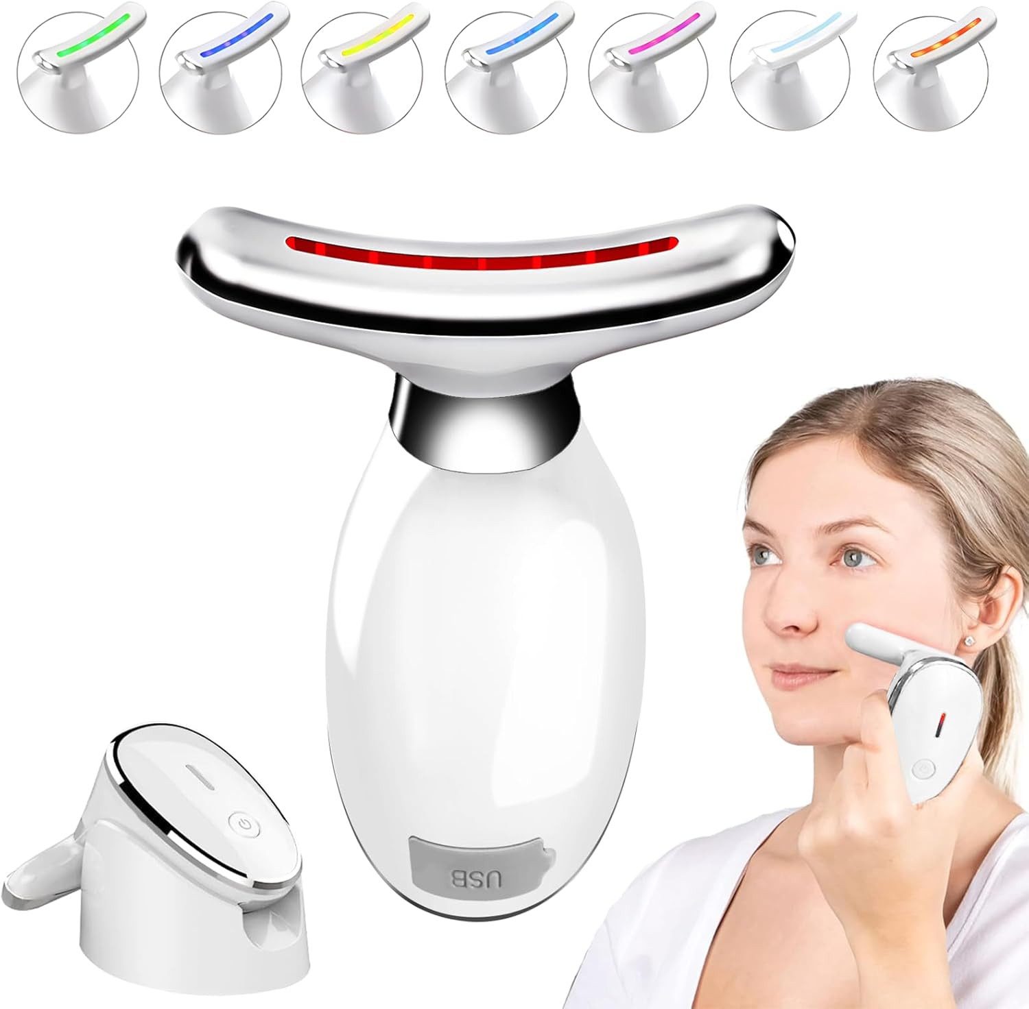 ANYSUN Gesichtsmassagegerät Elektrisches Gesichtsmassagegerät Gegen Falten,7 Farben 3 Modi, Gesicht Anti Falten Face Massager 42°C Wärme, Gua Sha Face Lifting Device, V Shape Facial EMS Gerät Masajeador für Damen Herren