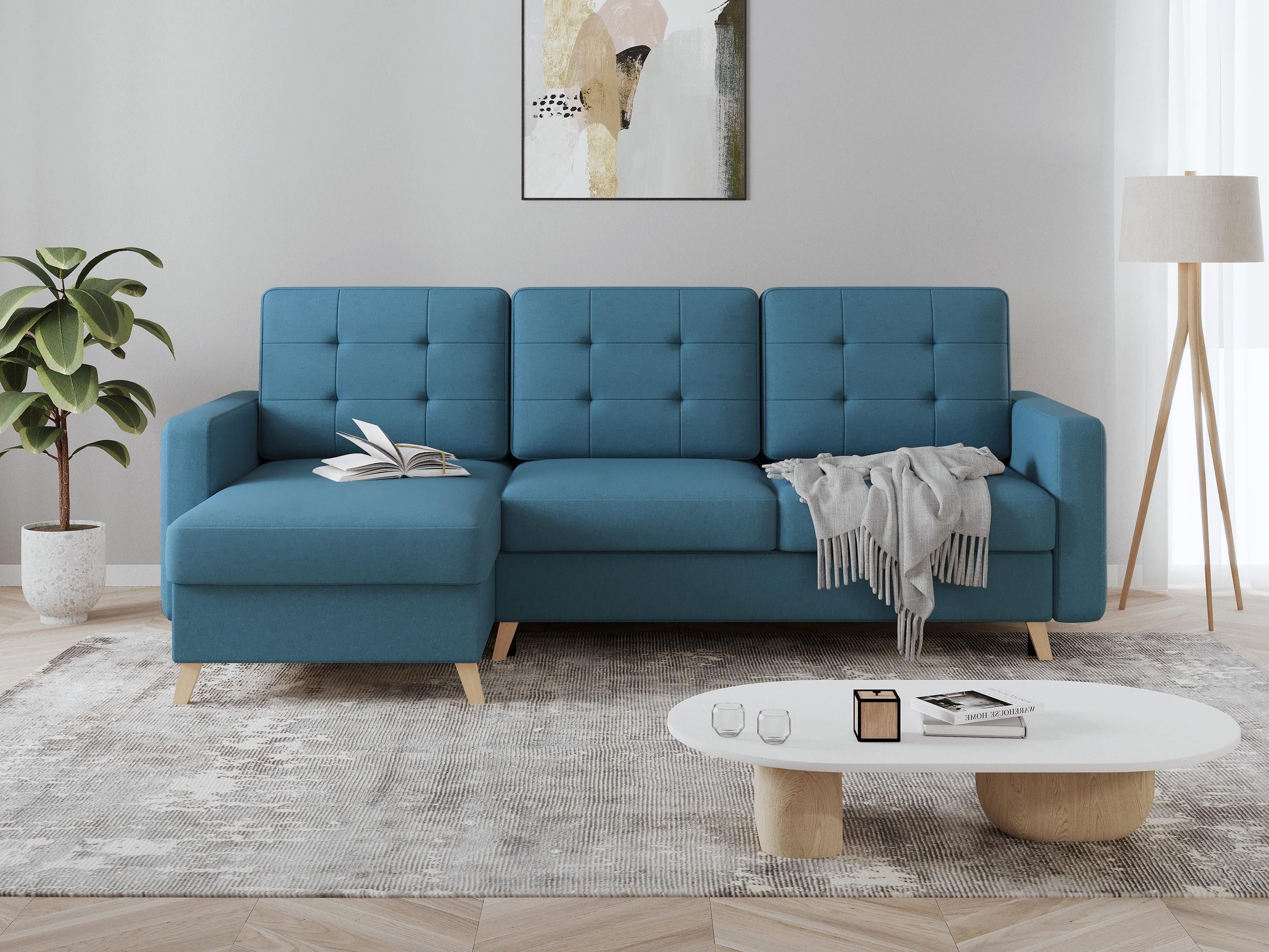 Beautysofa Ecksofa VINCI mit Schlaffunktion und Bettkasten – universell L/R montierbar, universell montierbar, Sofa mit Bonellfederkern und Wellenunterfederung