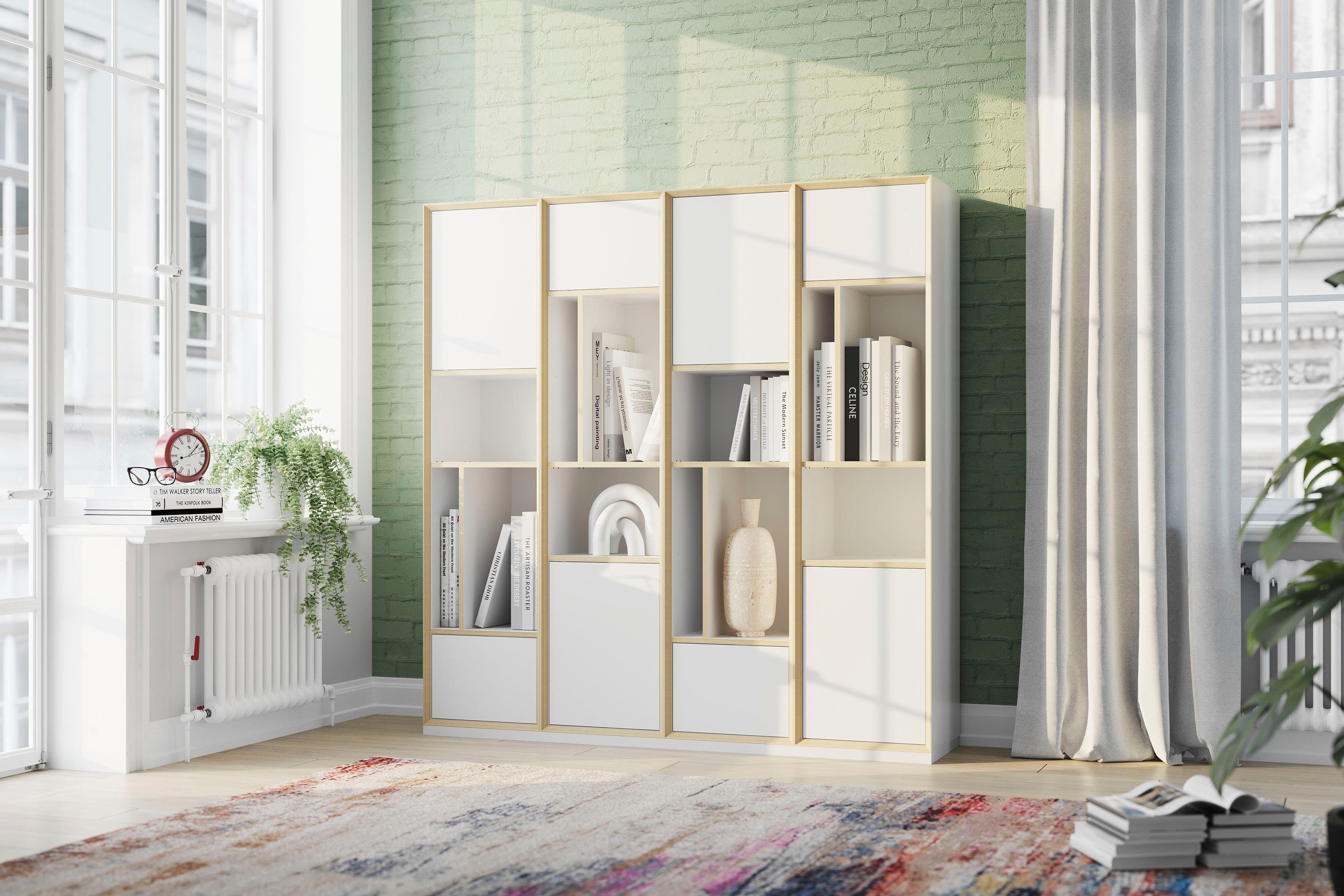 kombinierten Bau zum einer zur VERTICAL LIVING Müller Serie VERTICO weiß Wohnwand Vertiko, Hochschrank ONE SMALL Mehrzweckschrank