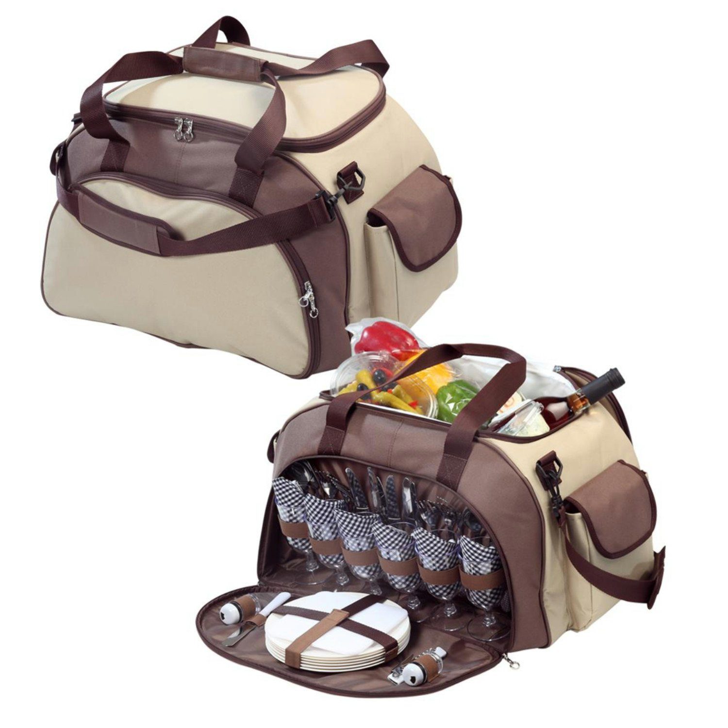 elasto Picknickkorb, Hochwertiger Picknicktasche für 6 Personen, XXL