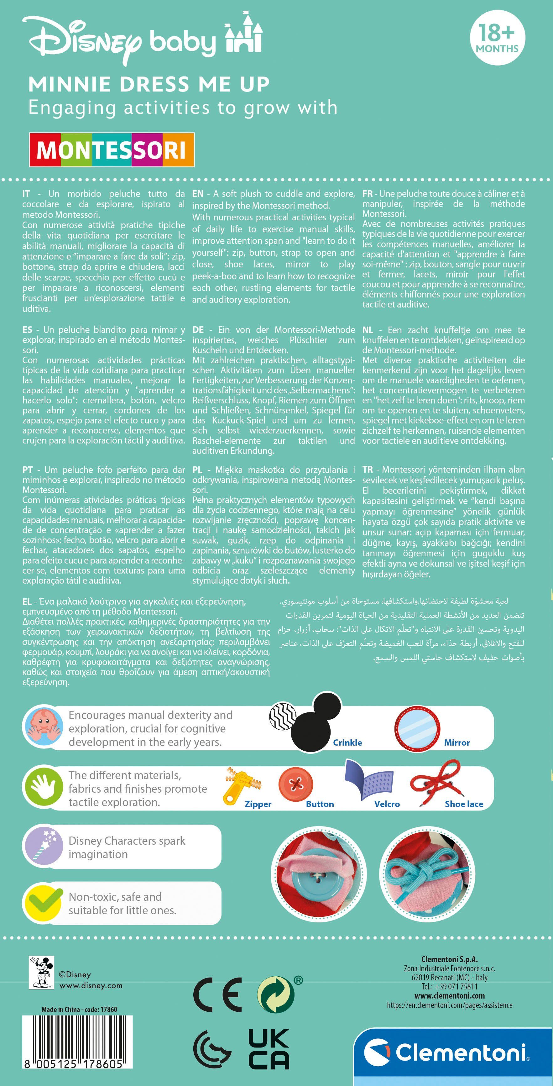 Clementoni® rag doll Disney Baby, Baby Minnie Dress up