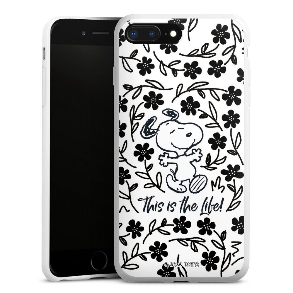 DeinDesign Handyhülle Peanuts Blumen Snoopy Snoopy Black and White This Is The Life, Apple iPhone 7 Plus Silikon Hülle Bumper Case Handy Schutzhülle