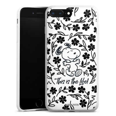DeinDesign Handyhülle Peanuts Blumen Snoopy Snoopy Black and White This Is The Life, Apple iPhone 7 Plus Silikon Hülle Bumper Case Handy Schutzhülle